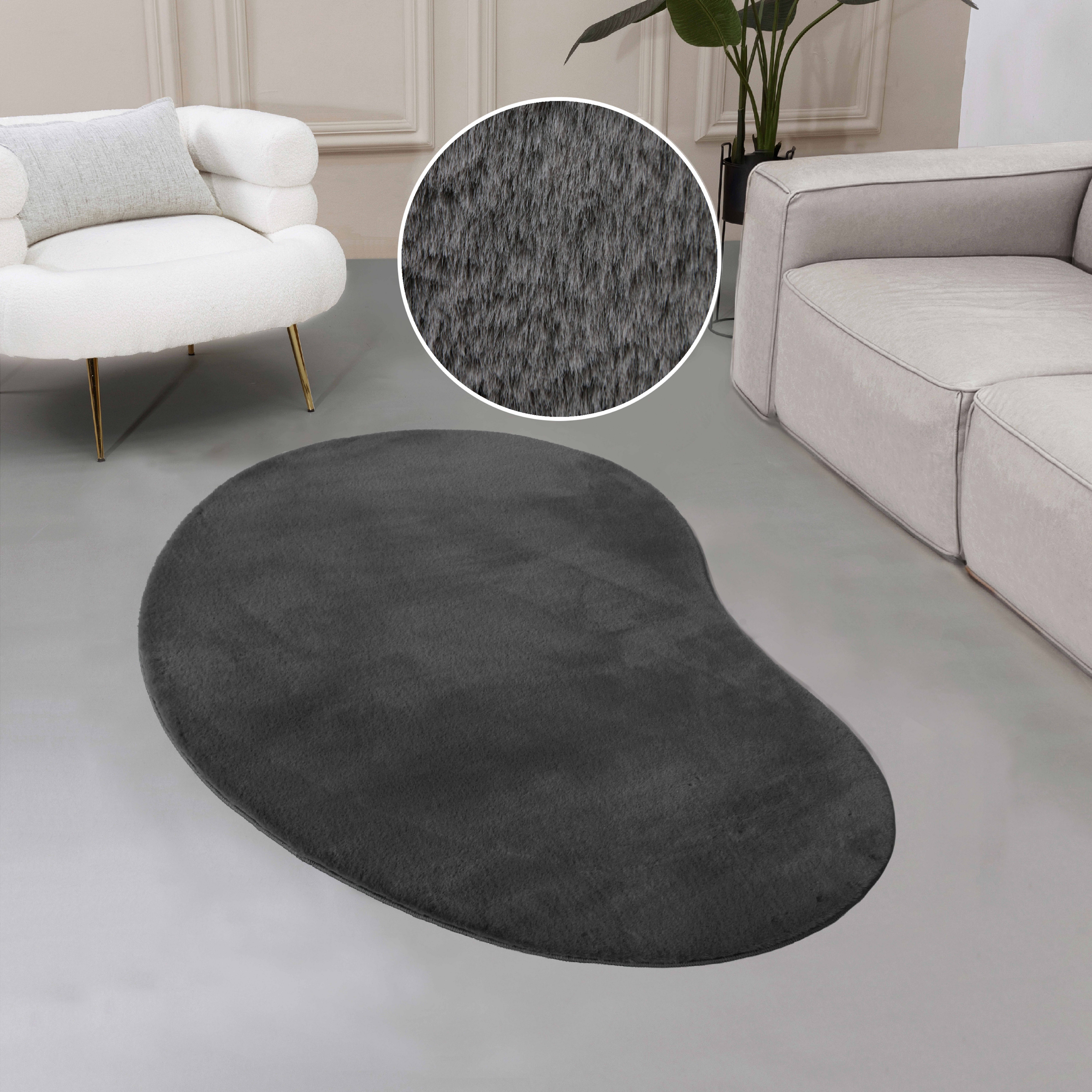 OTTO home Fellteppich Balu Bean, Kaninchenfell, U-förmig, Höhe: 20 mm, Kunstfell Teppich, Modern, weich, Wohnzimmer, Schlafzimmer