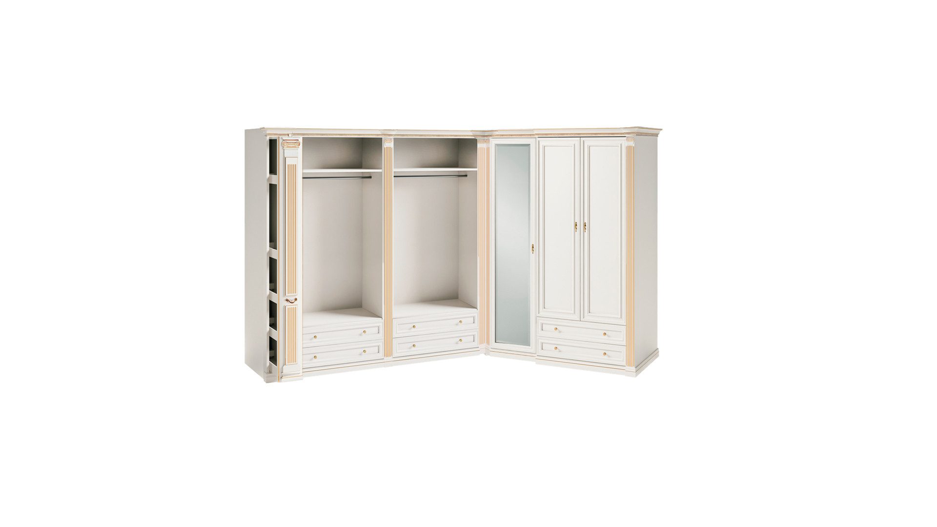 JVmoebel Eckschrank Designer Beiger Kleiderschrank Massivholz L-Form Robuste Edle Schränke (Eckschrank) Made in Europa