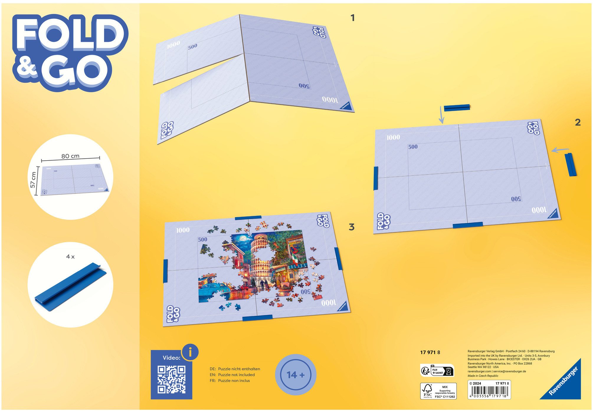 Ravensburger Puzzleunterlage Fold & Go, Faltbare Puzzleschale, Made in Europe