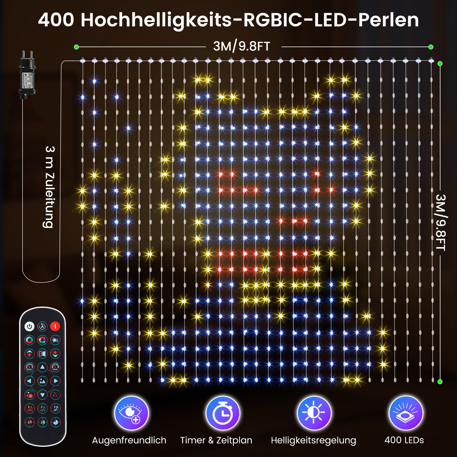 Elegear Lichterkette 2*2M/3*3M LED Lichtervorhang, Weihnachtsdeko, App/Fern günstig online kaufen