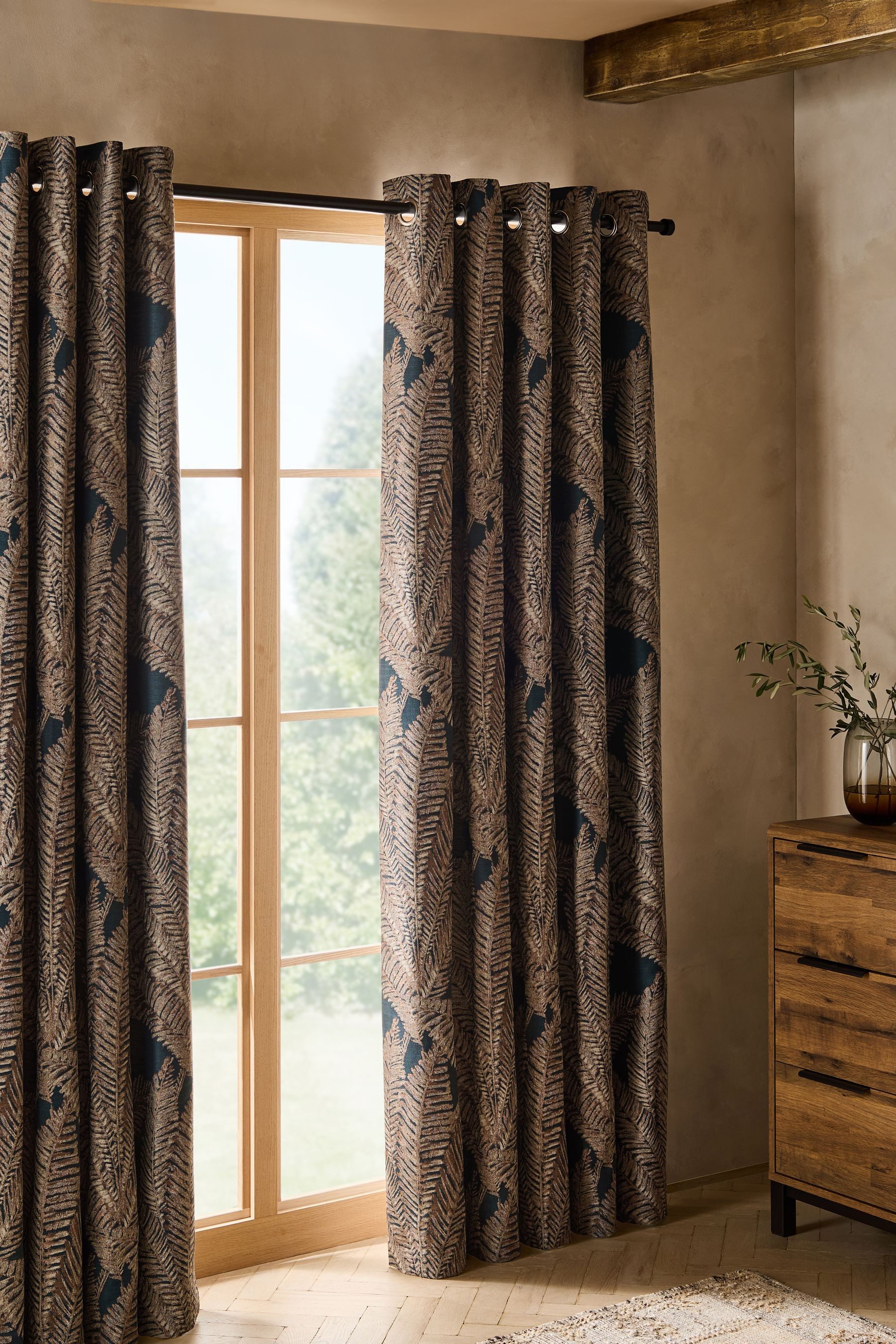 Next Vorhang Gefütterte Jacquard-Vorhänge, Laubmuster und Ösen (2 St), Ösen