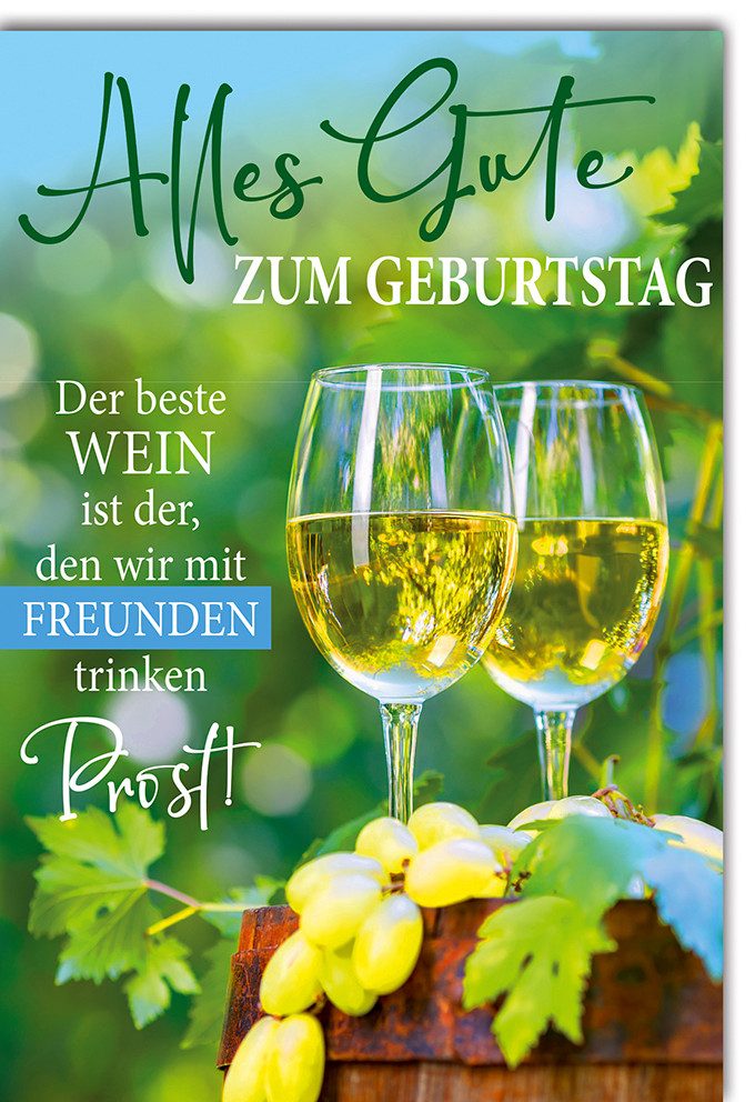 Grußkarten Geburtstag - Glückwunschkarte im Format 11,5 x 17 cm - Weißweingläser