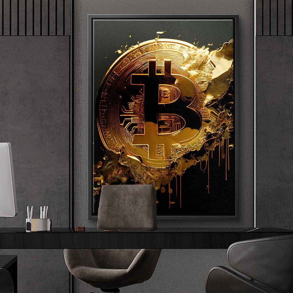 Börse Bitcoin schwarzer Rahmen raw hands DOTCOMCANVAS® mit trading Leinwandbild diamond crypto Handel Leinwandbild,