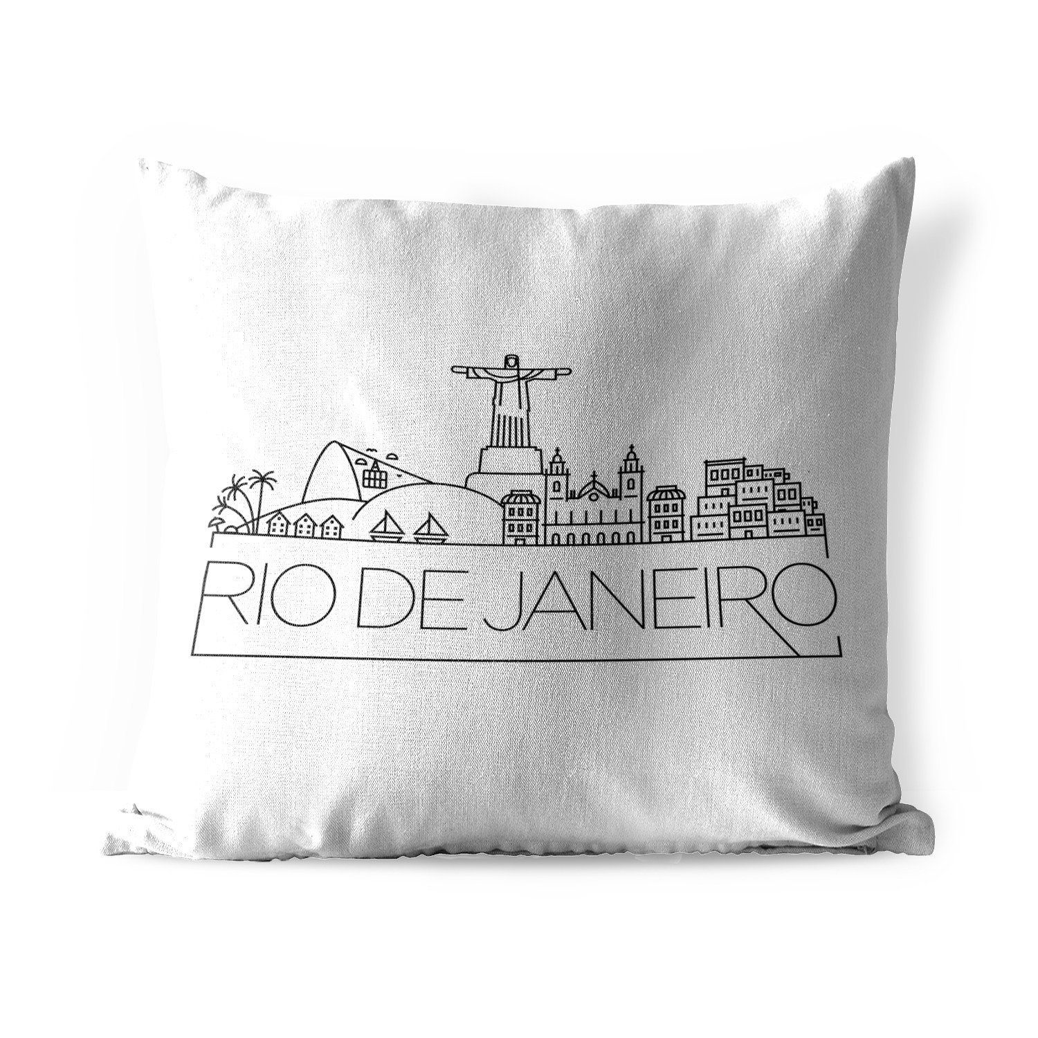 MuchoWow Dekokissen Skyline "Rio de Janeiro" auf weißem Hintergrund, Kissenbezüge, Kissenhülle, Dekokissen, Dekokissenbezug, Outdoor