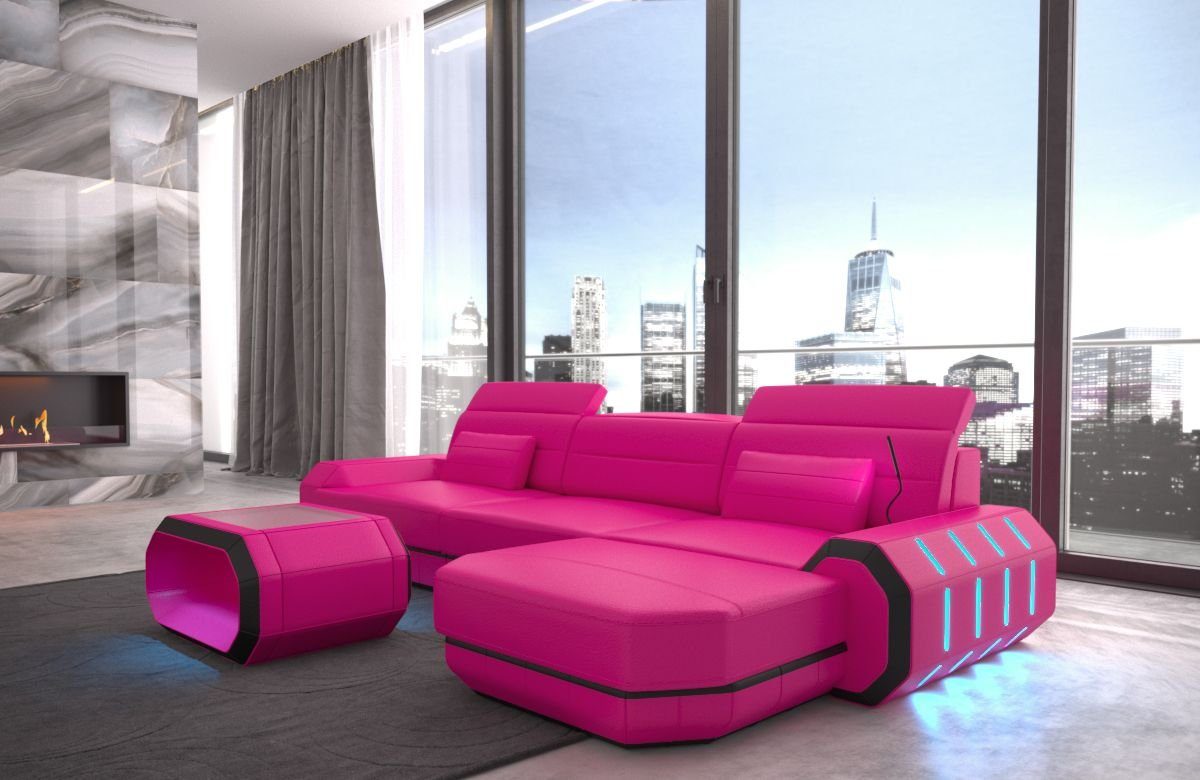 Sofa Dreams Ecksofa Sofa Ledersofa Roma L Form Leder Sofa Ledercouch, Couch, mit LED, wahlweise mit Bettfunktion als Schlafsofa, Designersofa