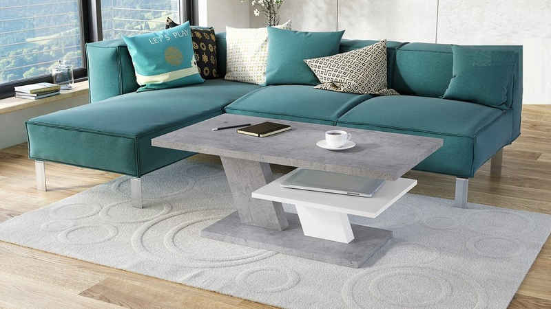 Mazzoni Couchtisch »Design Couchtisch Tisch Cliff Beton Betonoptik / Weiß matt Wohnzimmertisch 110x60x45cm mit Ablagefläche«