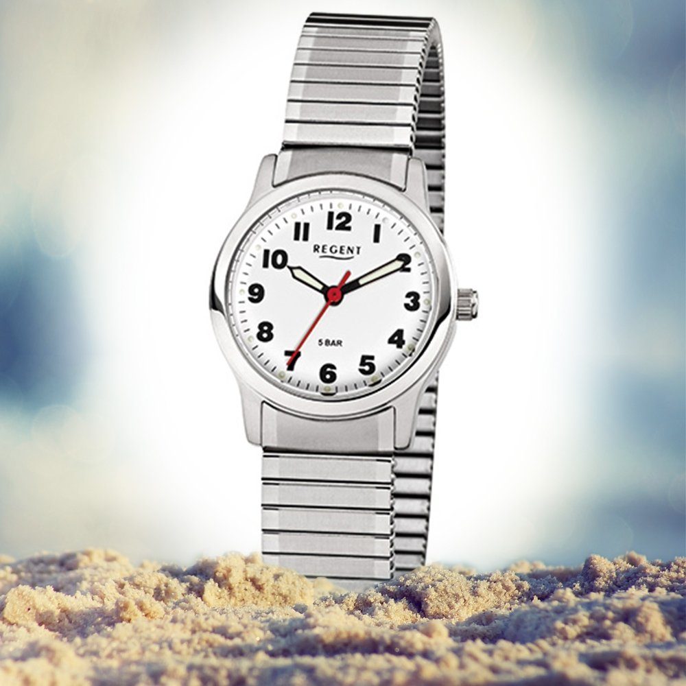 Quarzuhr Damen-Armbanduhr Edelstahlarmband Analog klein silber F-898, (ca. 28mm), Regent Regent Armbanduhr Damen rund,