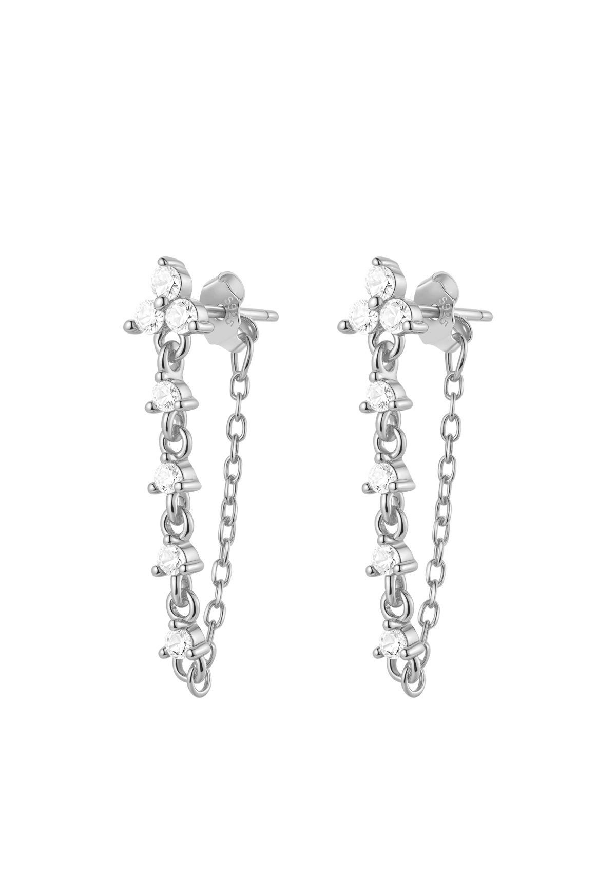 Hey Happiness Paar Ohrhänger Dreiblatt Ohrstecker mit Kette und Zirkonia, Edle 925 Silber Ohrringe Damen, Gold & Roségold