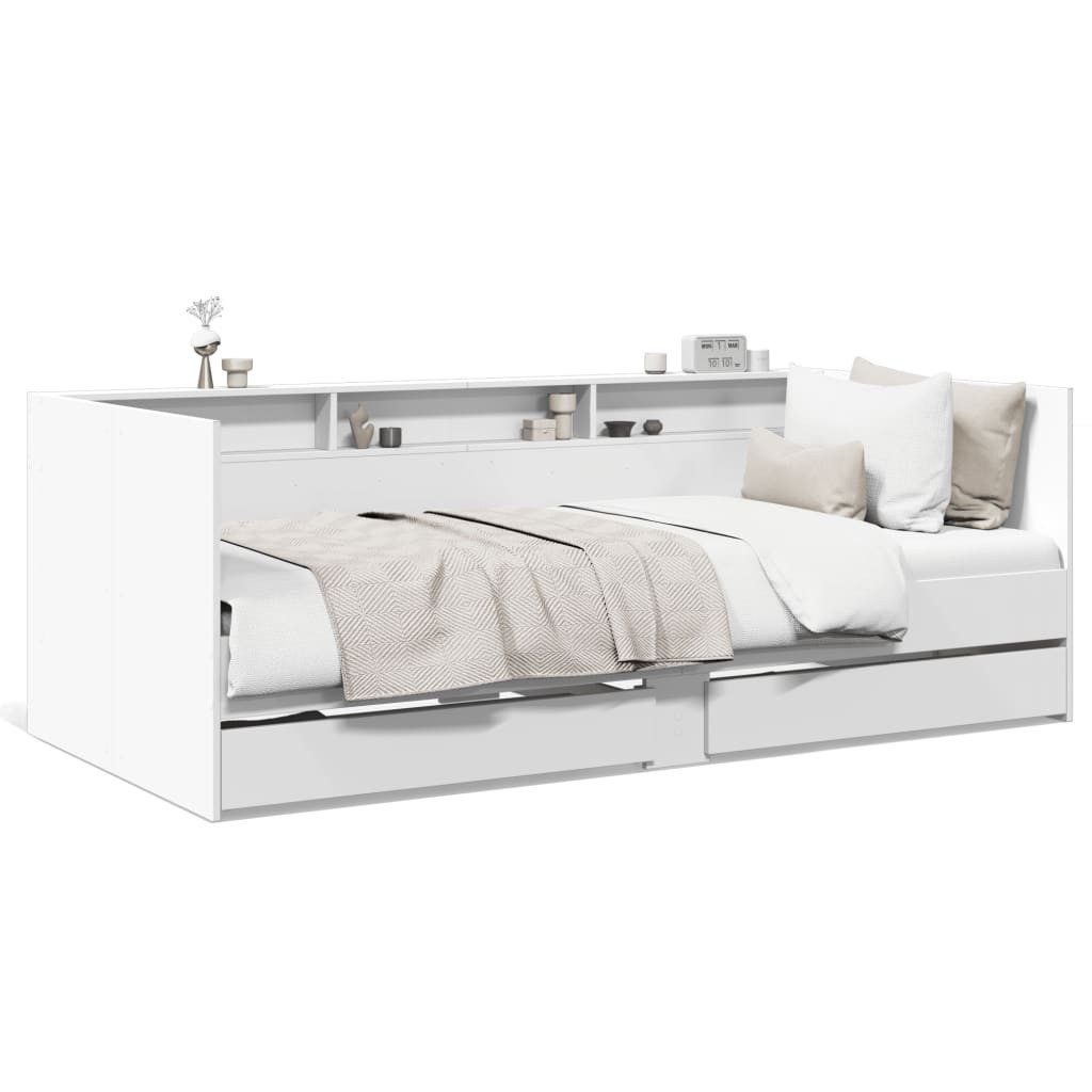 vidaXL Bett, Tagesbett mit Schubladen Weiß 100x200 cm Holzwerkstoff