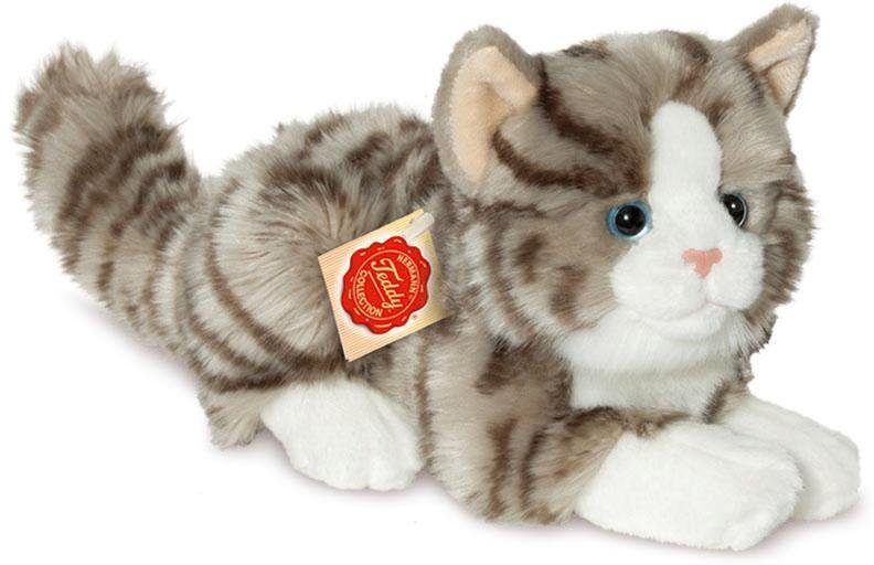 Teddy Hermann® Kuscheltier Katze liegend, 20 cm, zum Teil aus recyceltem Material