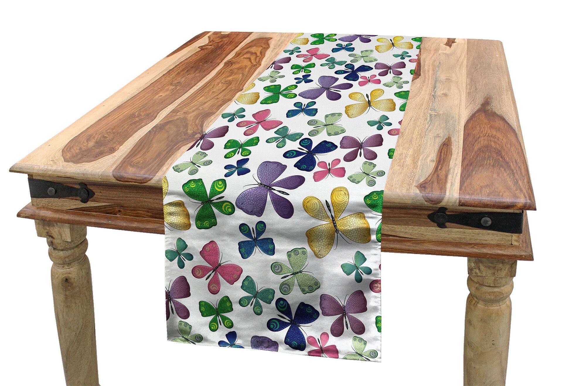 Abakuhaus Tischläufer Esszimmer Küche Rechteckiger Ornamental Flügel Schmetterling Dekorativer wirbelt Tischläufer