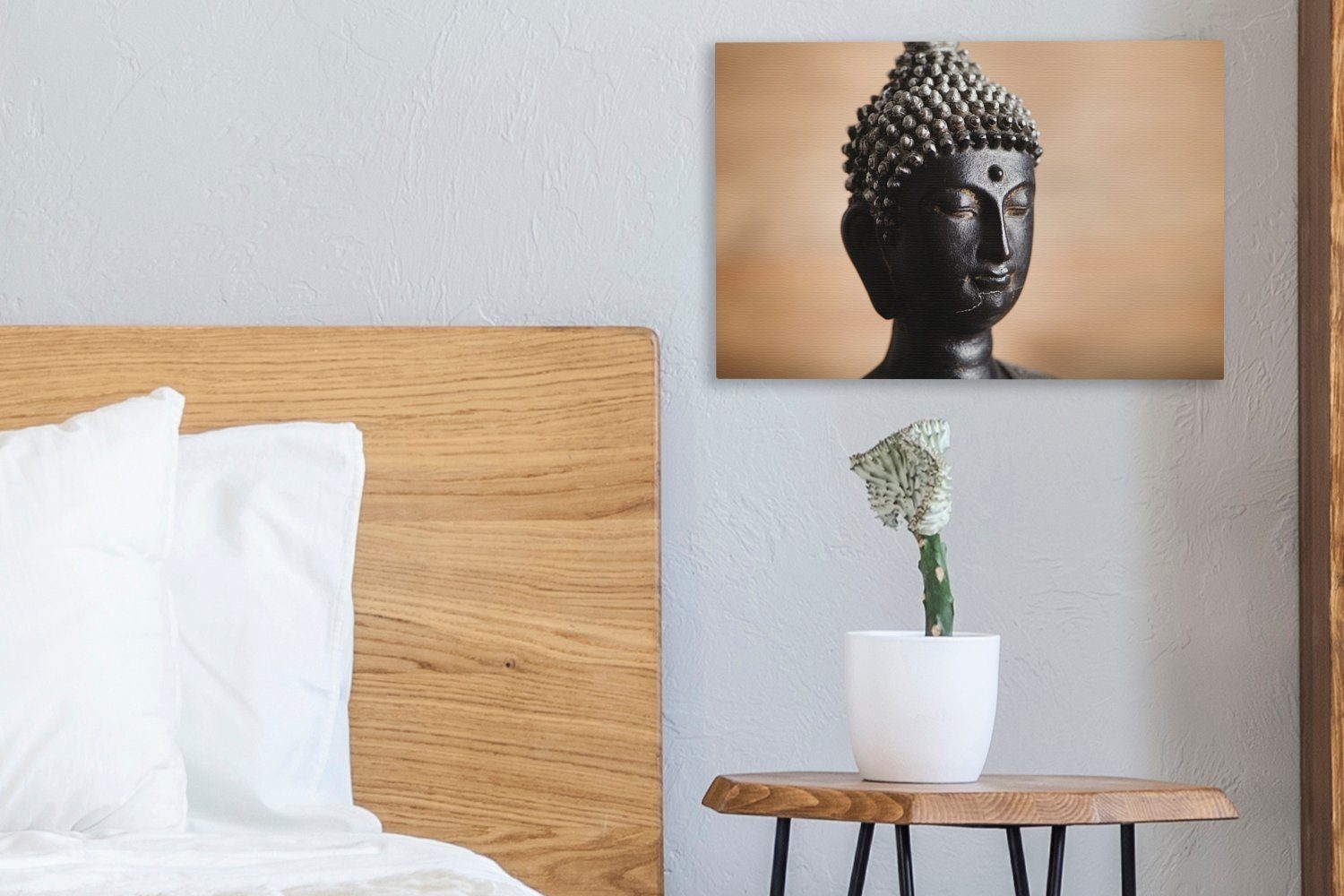 cm Aufhängefertig, - Leinwandbild 30x20 OneMillionCanvasses® Wanddeko, Leinwandbilder, - Wandbild (1 Gesicht Braun, Buddha St),