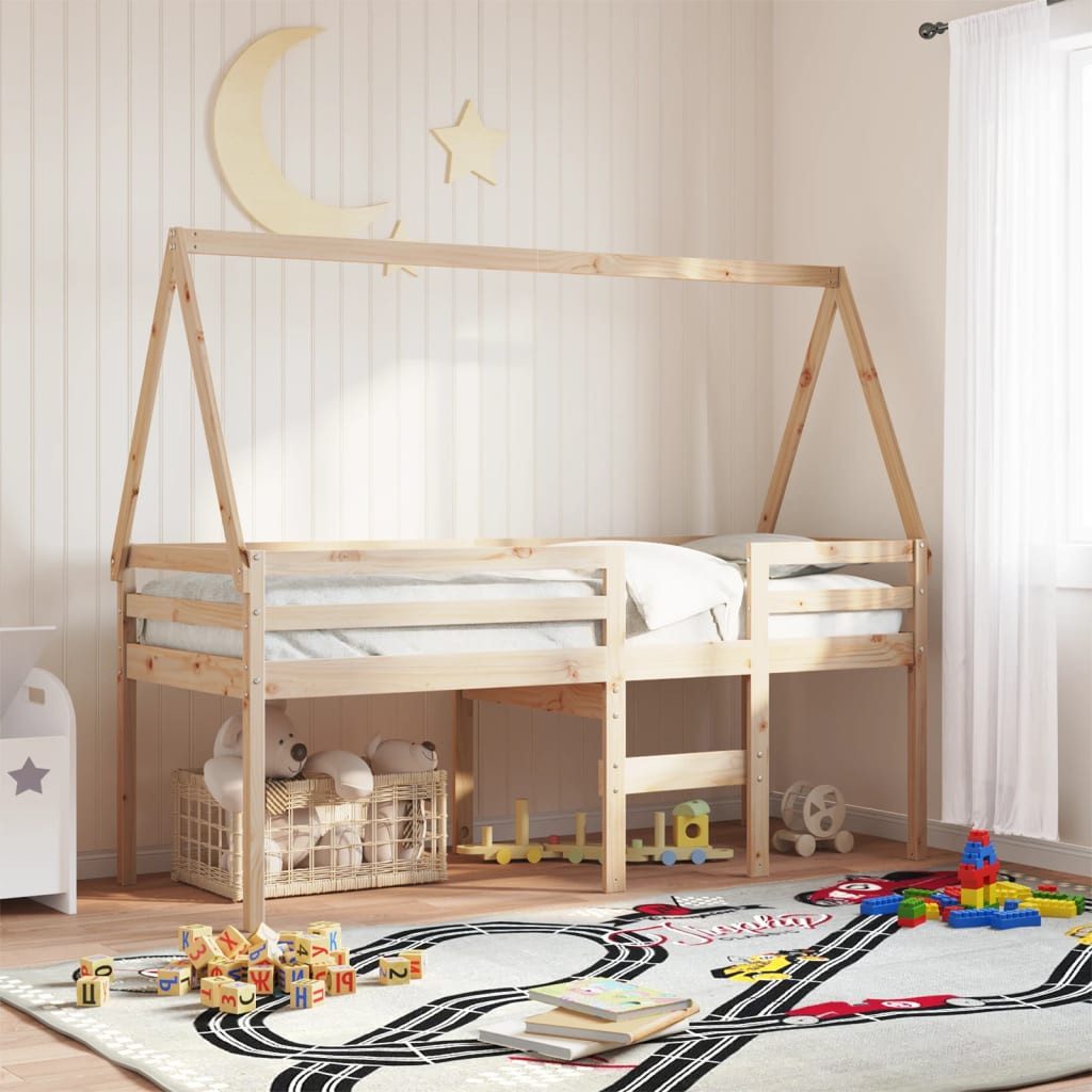 vidaXL Bett Hochbett mit Dach 80x200 cm Massivholz Kiefer