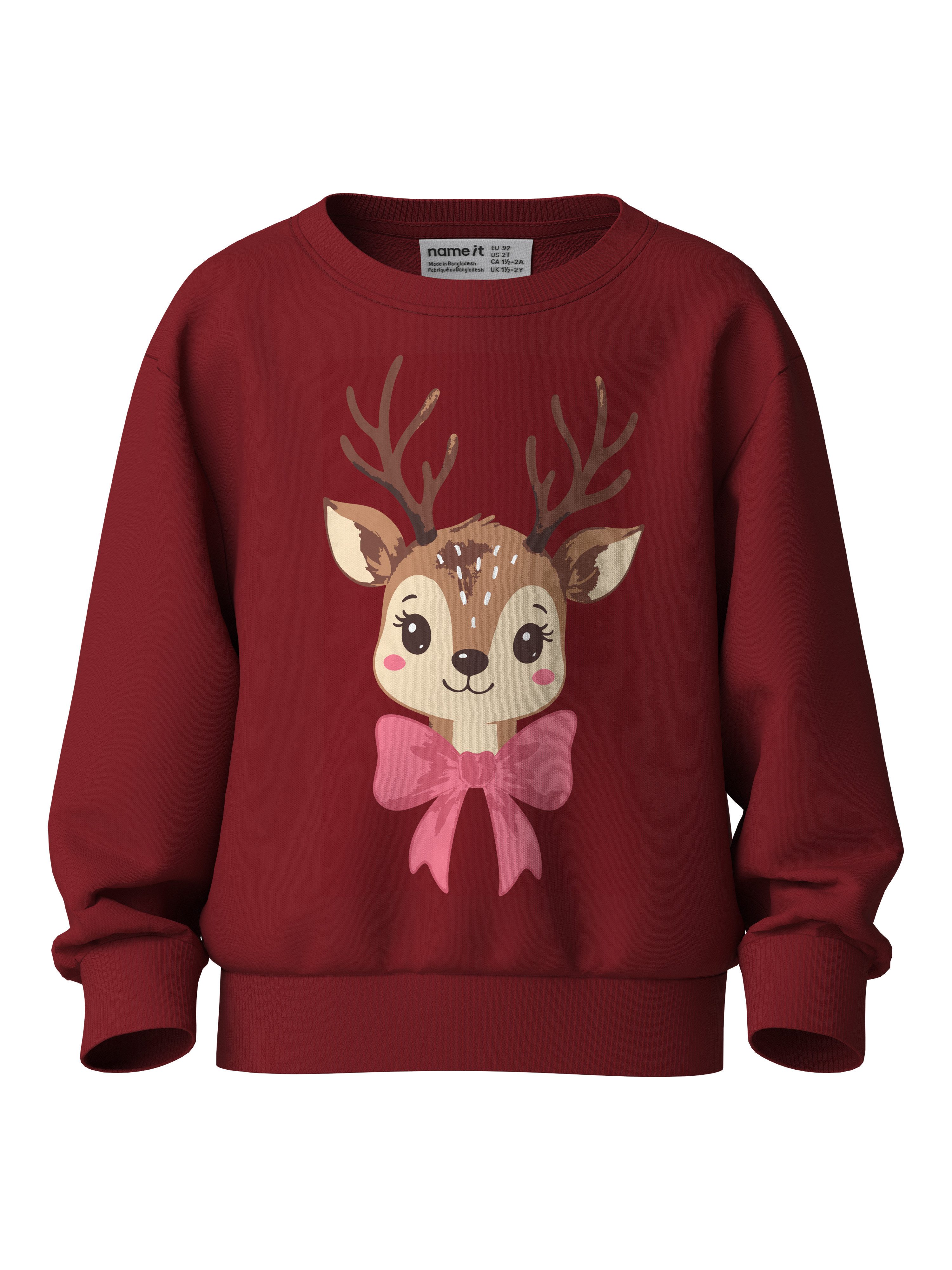 Name It Sweatshirt NMFVERTRUD LS NREG SWEAT BRU Weihnachten, Baumwolle, Rehmotiv-Allover-Print