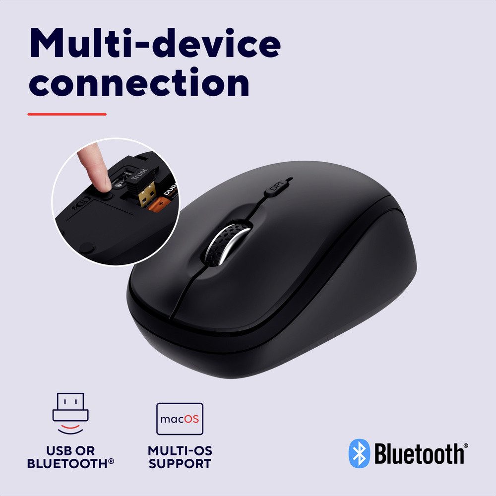 Trust Trust YVI+ MULTI-DEVICE WIRELESS MOUSE BLACK Maus Kabellos, Bluetooth Mäuse
