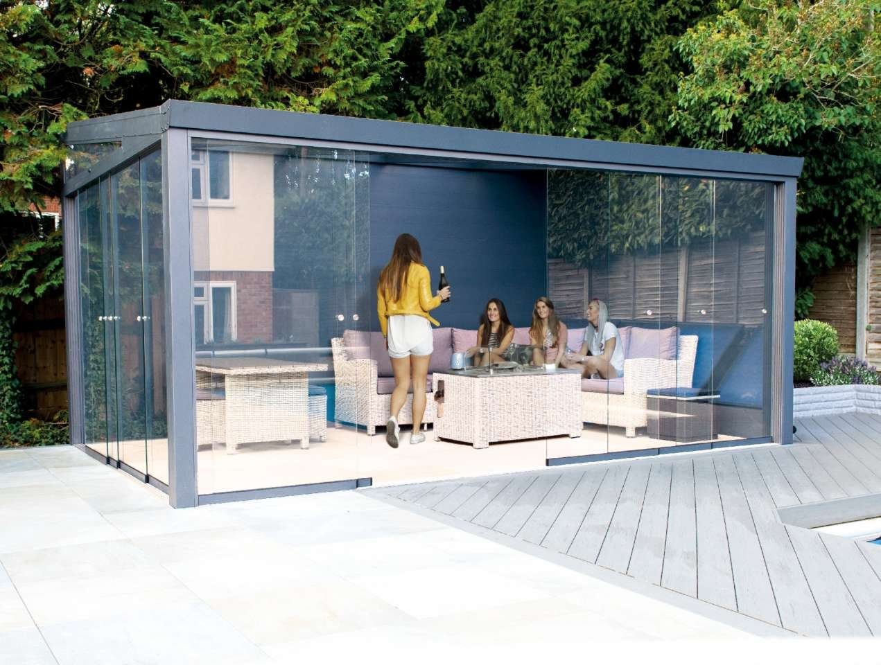 TERRAFINN Wintergarten Gartenzimmer Glas mit Schiebewänden, BxT