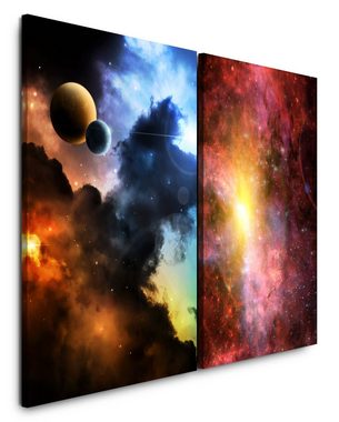 Sinus Art Leinwandbild 2 Bilder je 60x90cm Nebula Planeten Universum Weltraum Galaxie Malerisch Fantasie