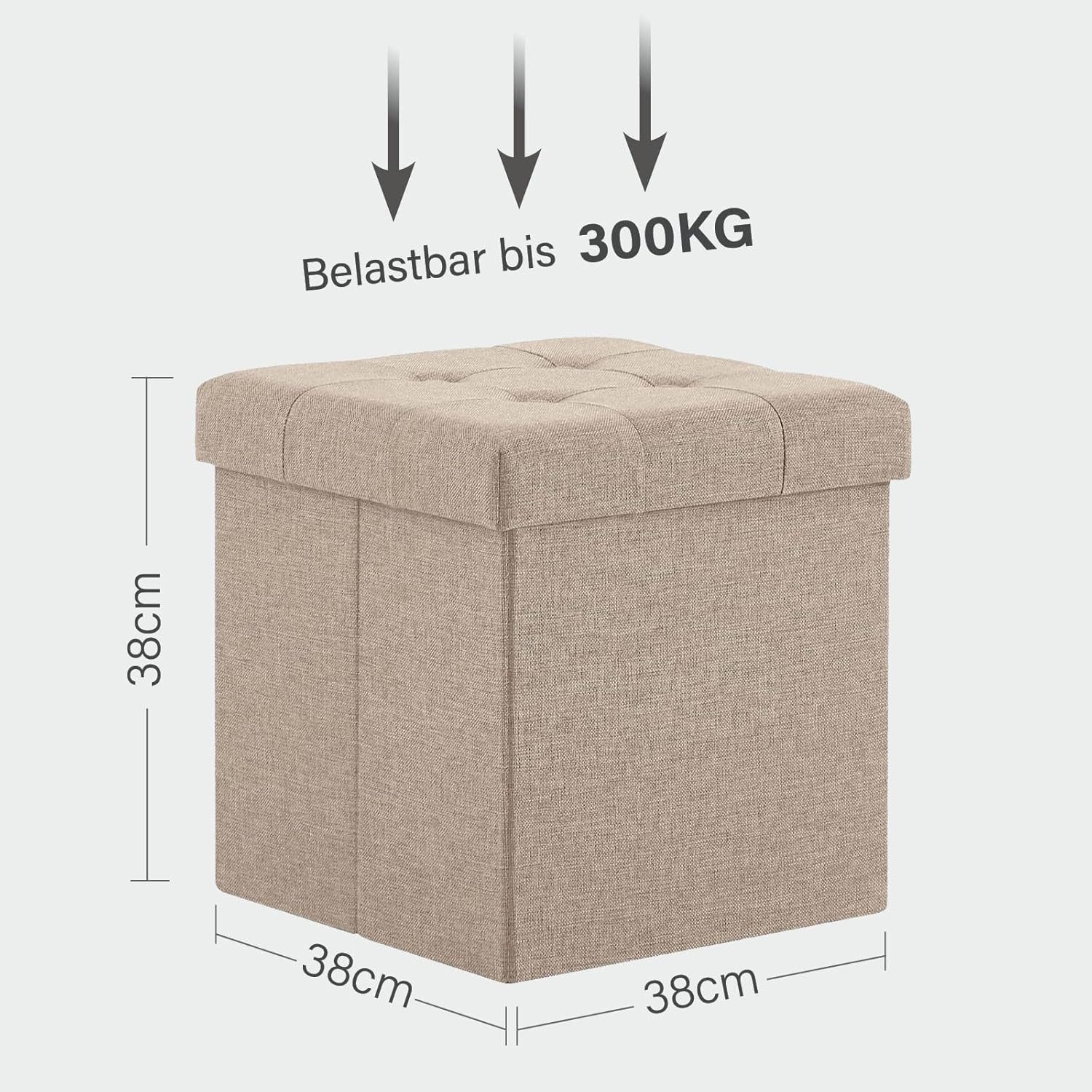 Zedelmaier Sitzbank mit Stauraum Fußbank klappbare Aufbewahrungsbox aus Leinen, belastbar bis 300 kg, als Fußbank, Nachttisch oder Sitzwürfel – Bild 4 von 5