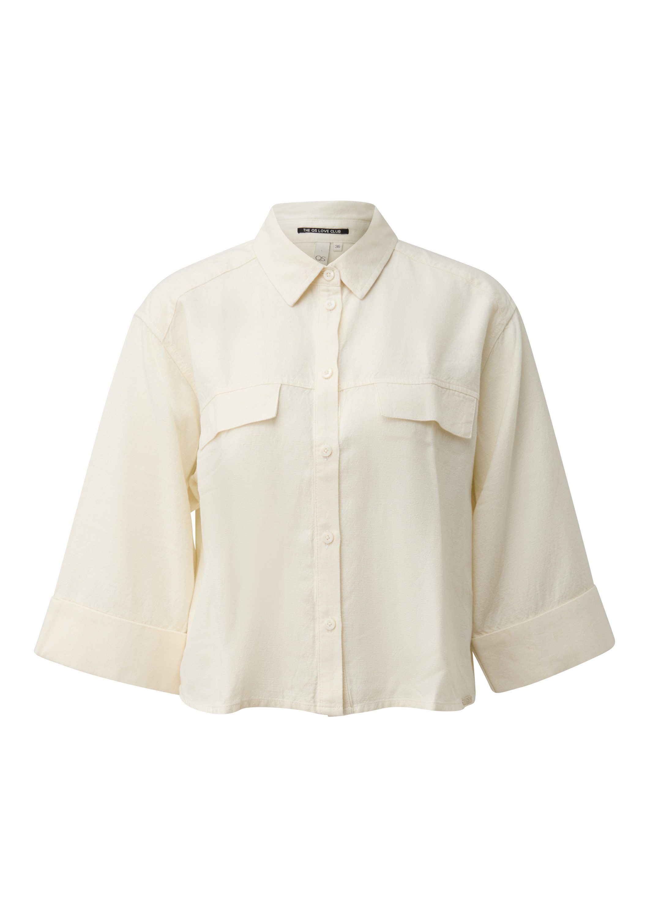 QS Kurzarmbluse Bluse Leinenmix-Bluse
