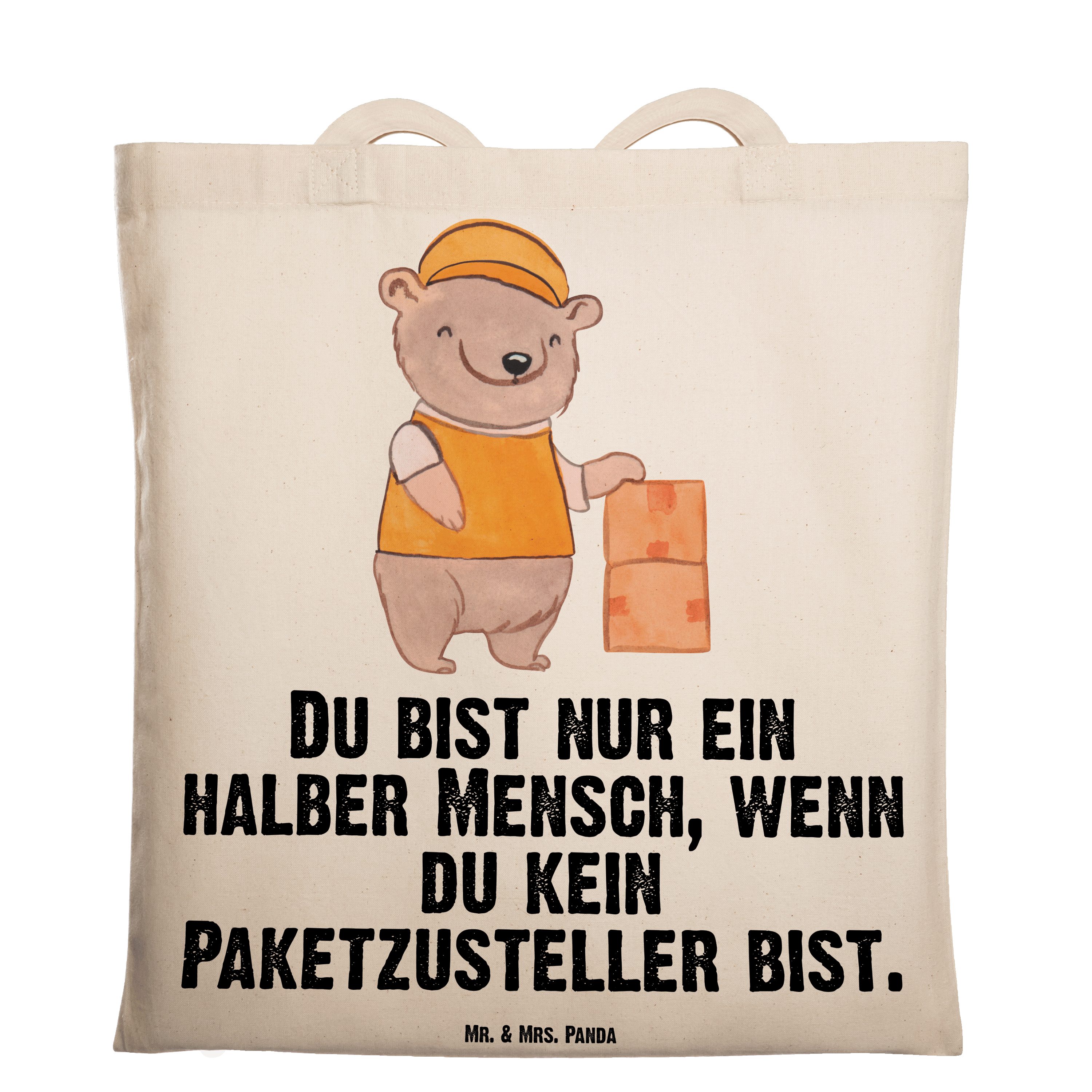 Mr. & Mrs. Panda Tragetasche Paketzusteller mit Herz - Transparent - Geschenk, Jutebeutel, Beutel, (1-tlg)