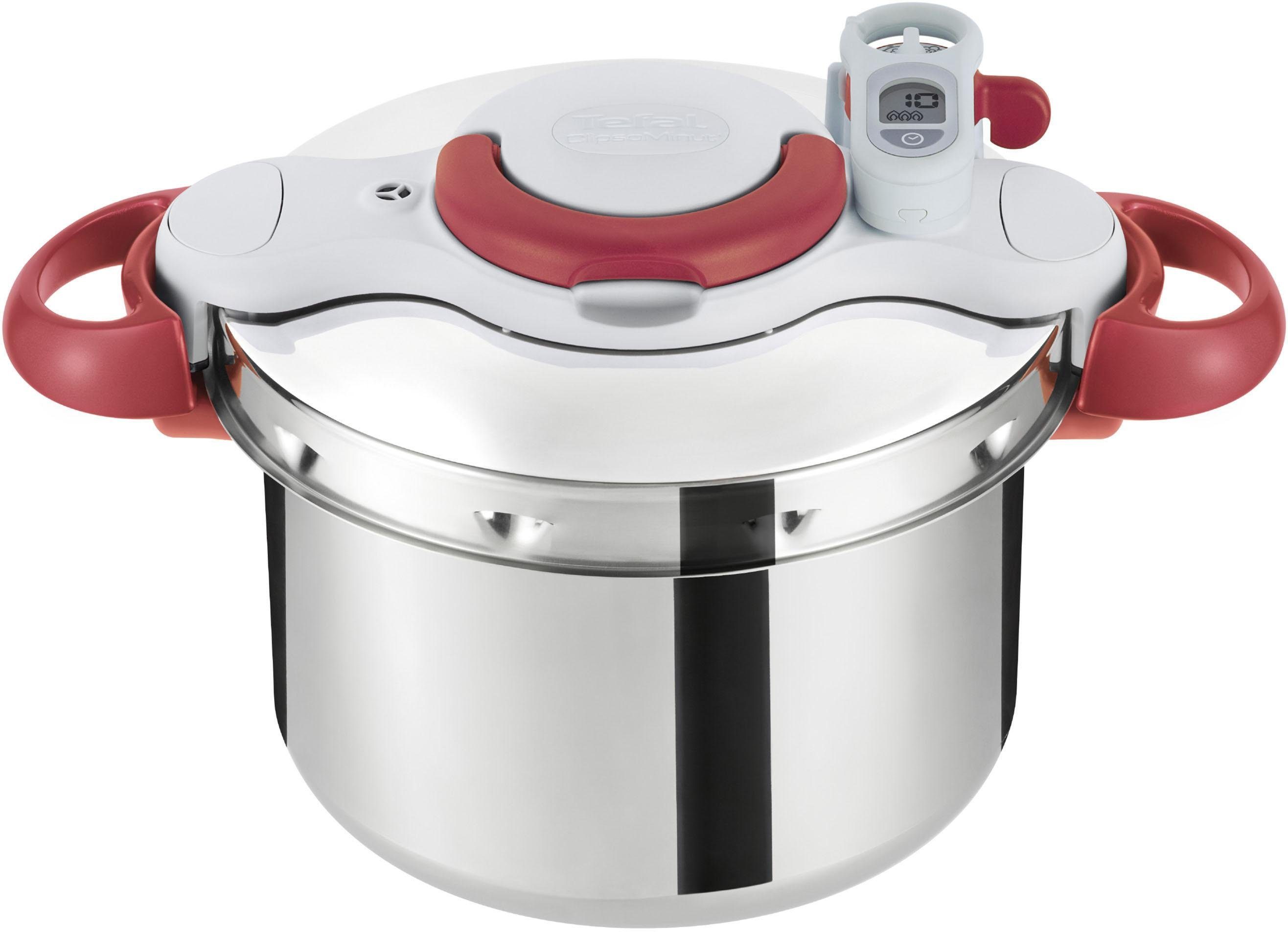 Tefal Schnellkochtopf Clipso Minut' Perfect, bis max. 6 Liter, Ø ca. 22 cm, Edelstahl (1-tlg), Dampfkochtopf aus Edelstahl, 6 l, alle Herdarten, Induktion