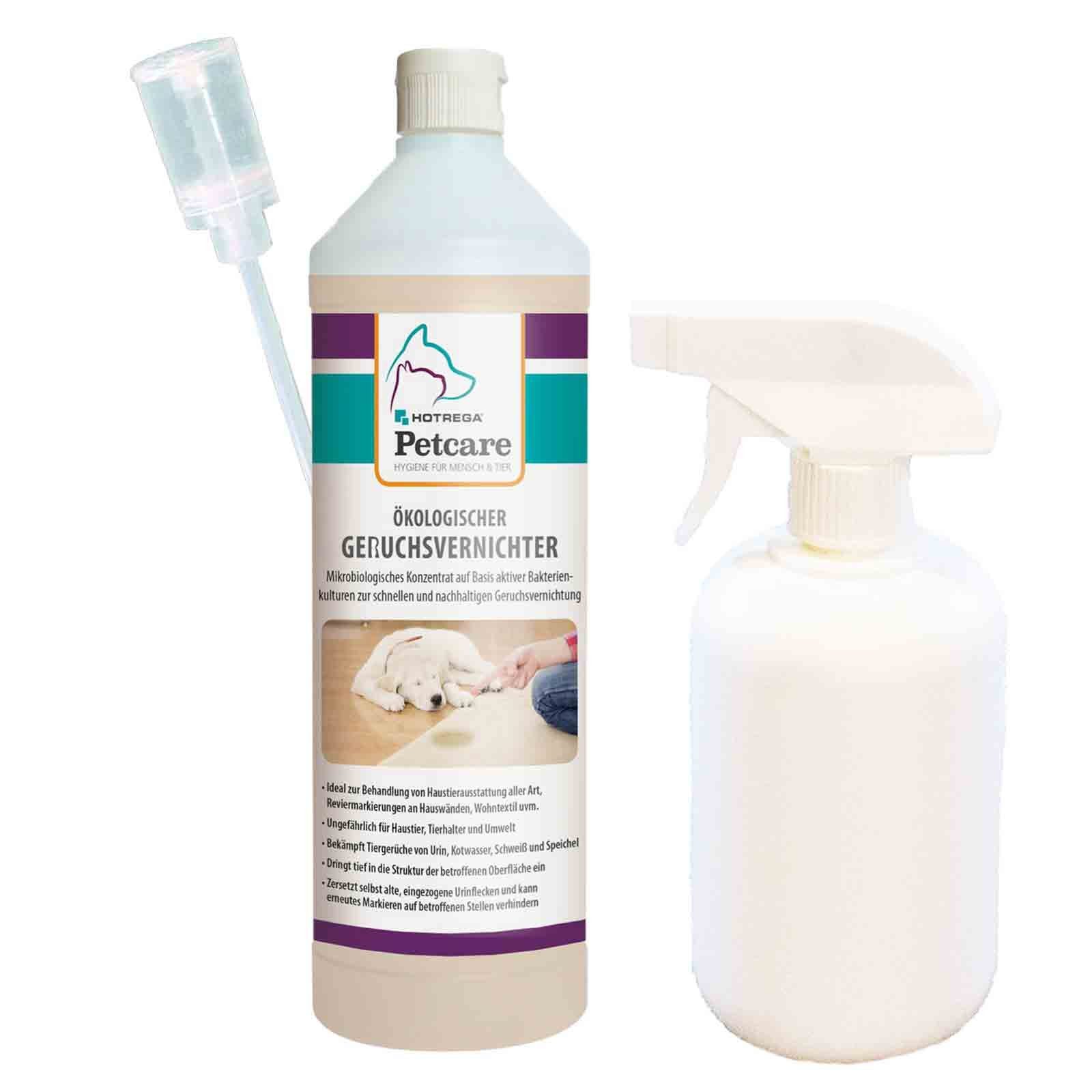 Ökologischer Petcare Universalreiniger HOTREGA® Geruchsvernichter Sprühflasche inkl. Dosierer und