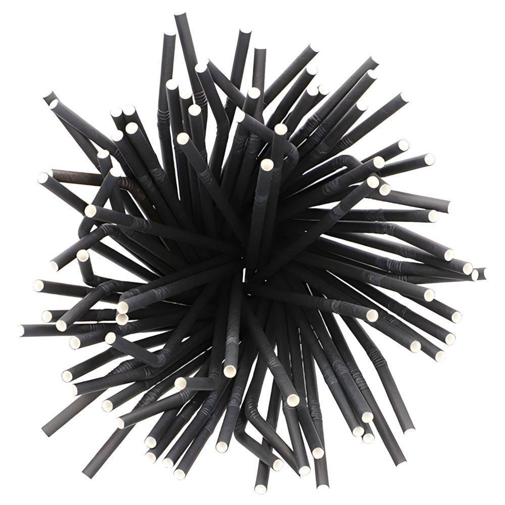 PAPSTAR Trinkhalme Trinkhalme, Papier Ø 6 mm, 22 cm schwarz flexibel 100 Stk