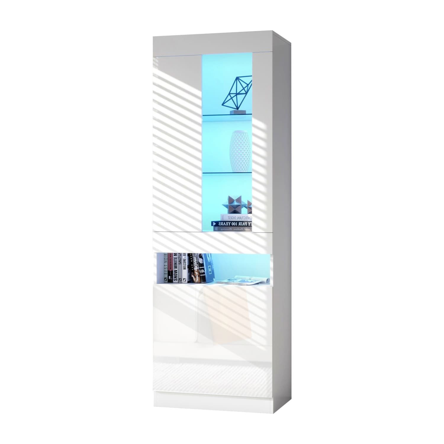 autolock Eckvitrine Vitrine mit 16 Farben LED Beleuchtung Vitrinenschrank Standvitrine Stauraumvitrine LED Vitrine Wohnwände LED Schränke Buffet-Schrank