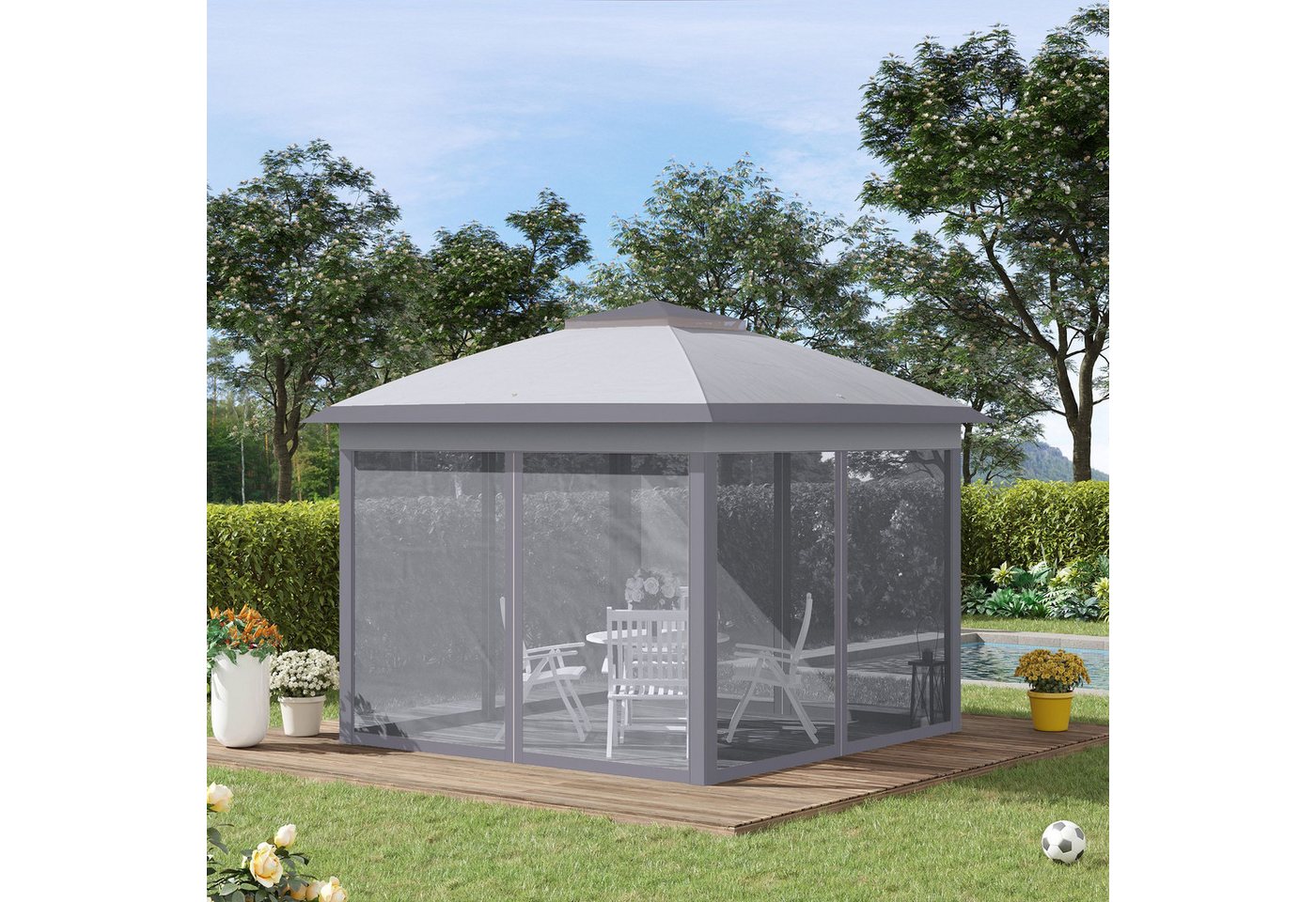 Thumbnail - Outsunny Faltpavillon 3,3x3,3m, wasserabweisend Winterfest, mit Doppeldach, UV Schutz, mit 4 Seitenteilen, (Pop-up Pavil...