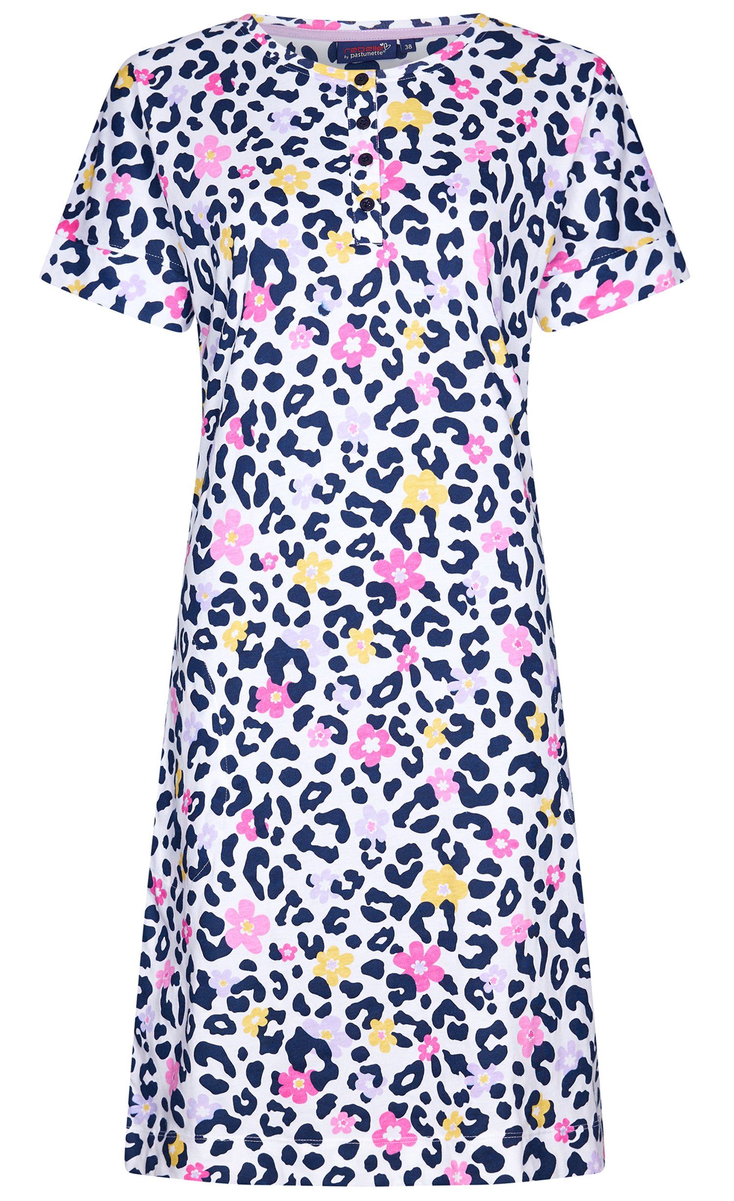 Rebelle Nachthemd Damen Schlafshirt mit kurzem Arm Knopfleiste (1-tlg) Baumwolle