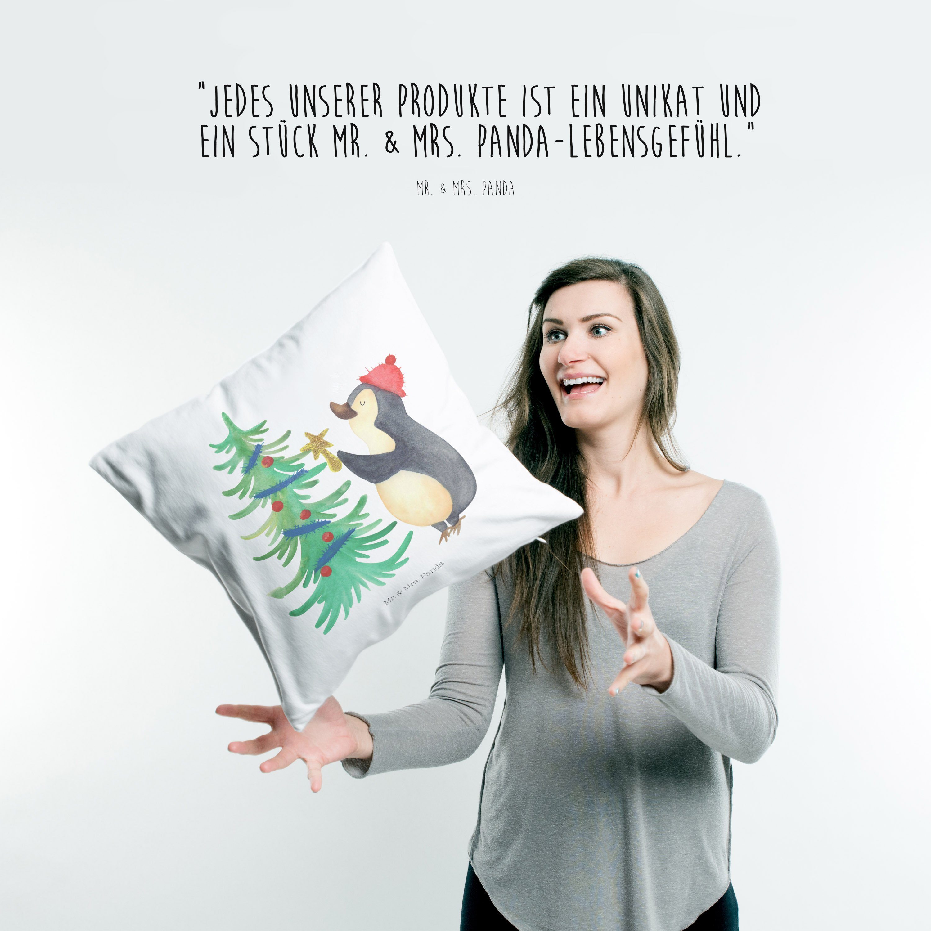 - Weihnachtsbaum Advent, Dekokissen Geschenk, & Sofaki Mr. - Panda Pinguin Mrs. Kissenhülle, Weiß