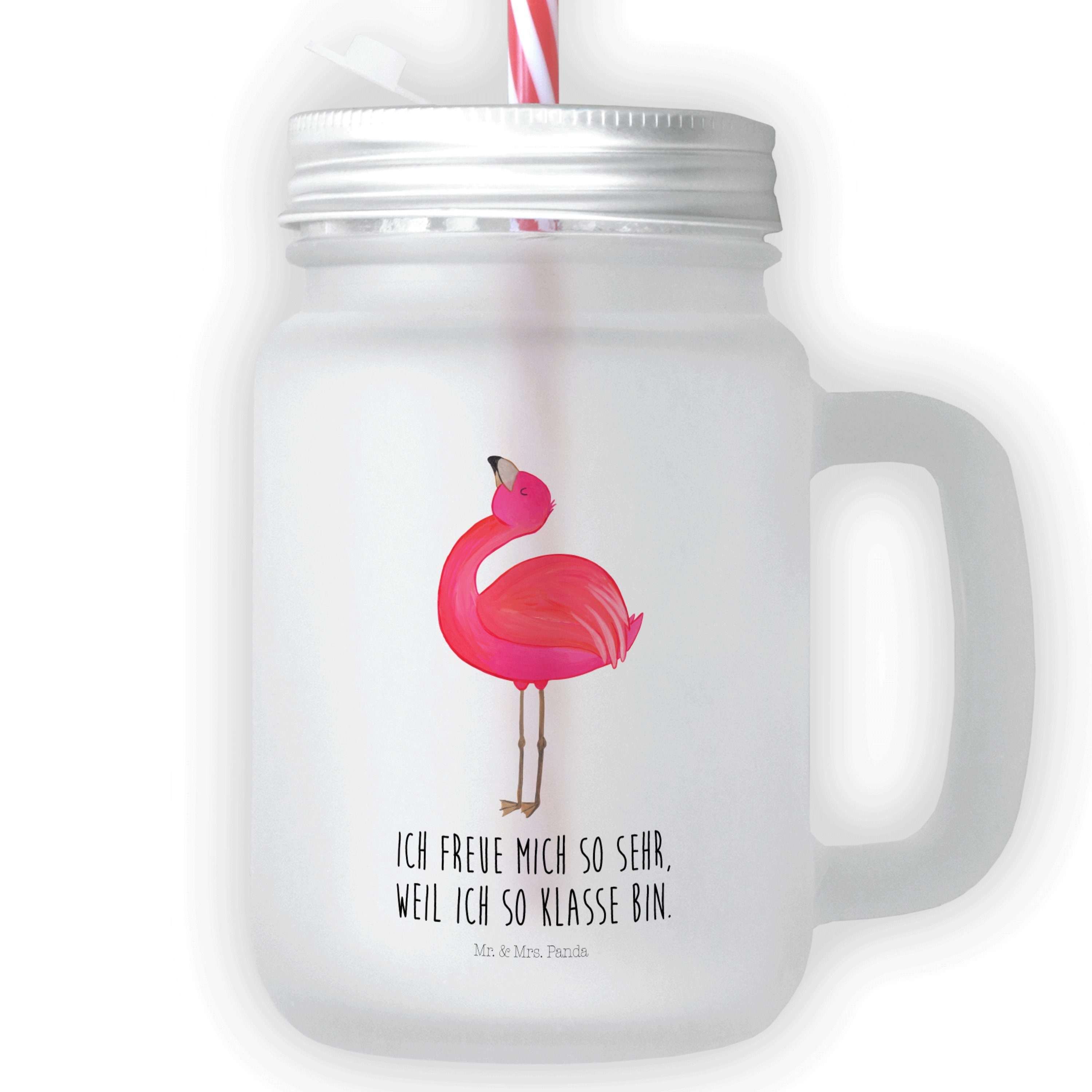 Mr. & Mrs. Panda Glas Flamingo stolz - Transparent - Geschenk, Selbstliebe, rosa, Freundin, Premium Glas