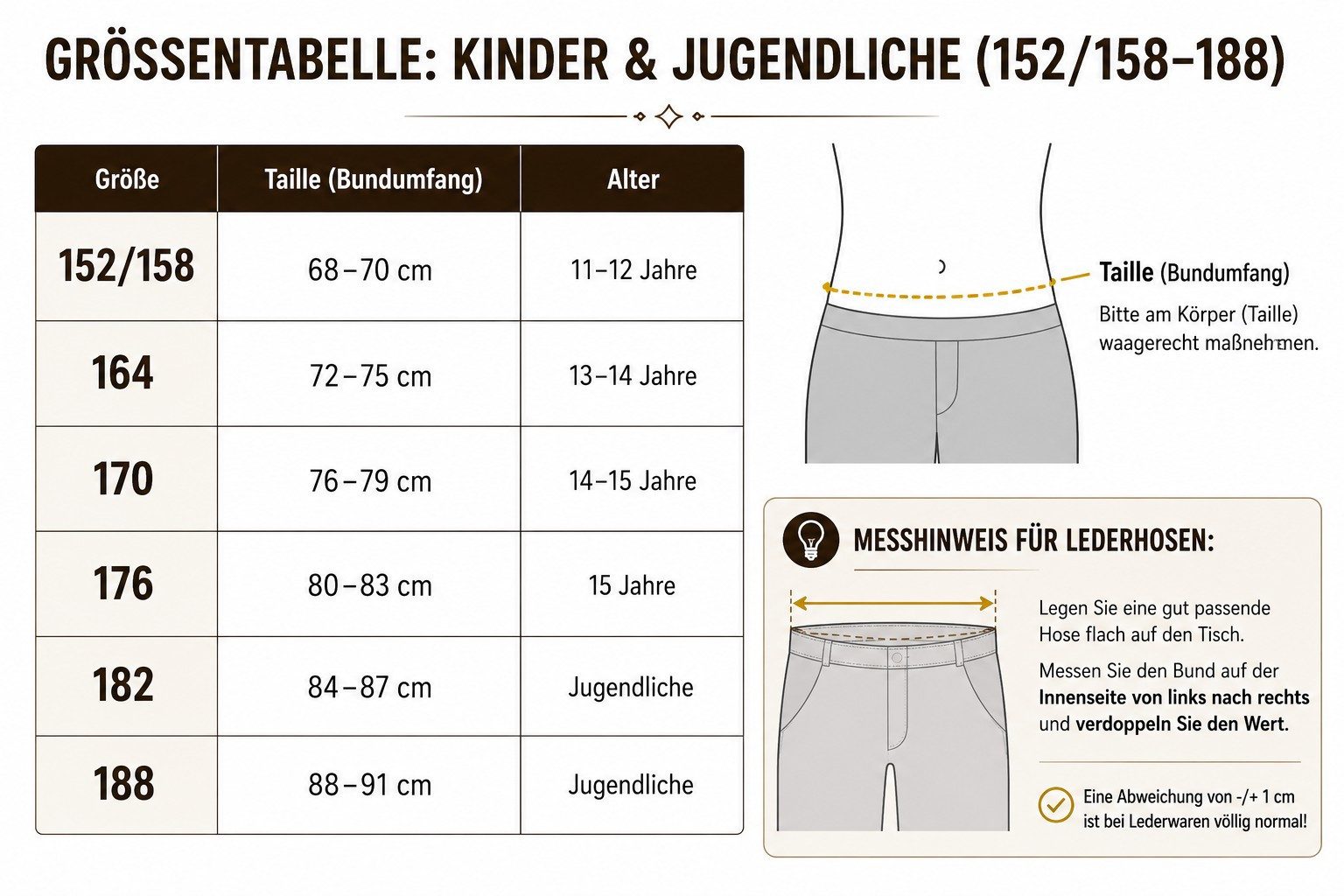 Fuente Leather Wears Trachtenlederhose Kinder Trachten Lederhose kurz mit Gürtel braun