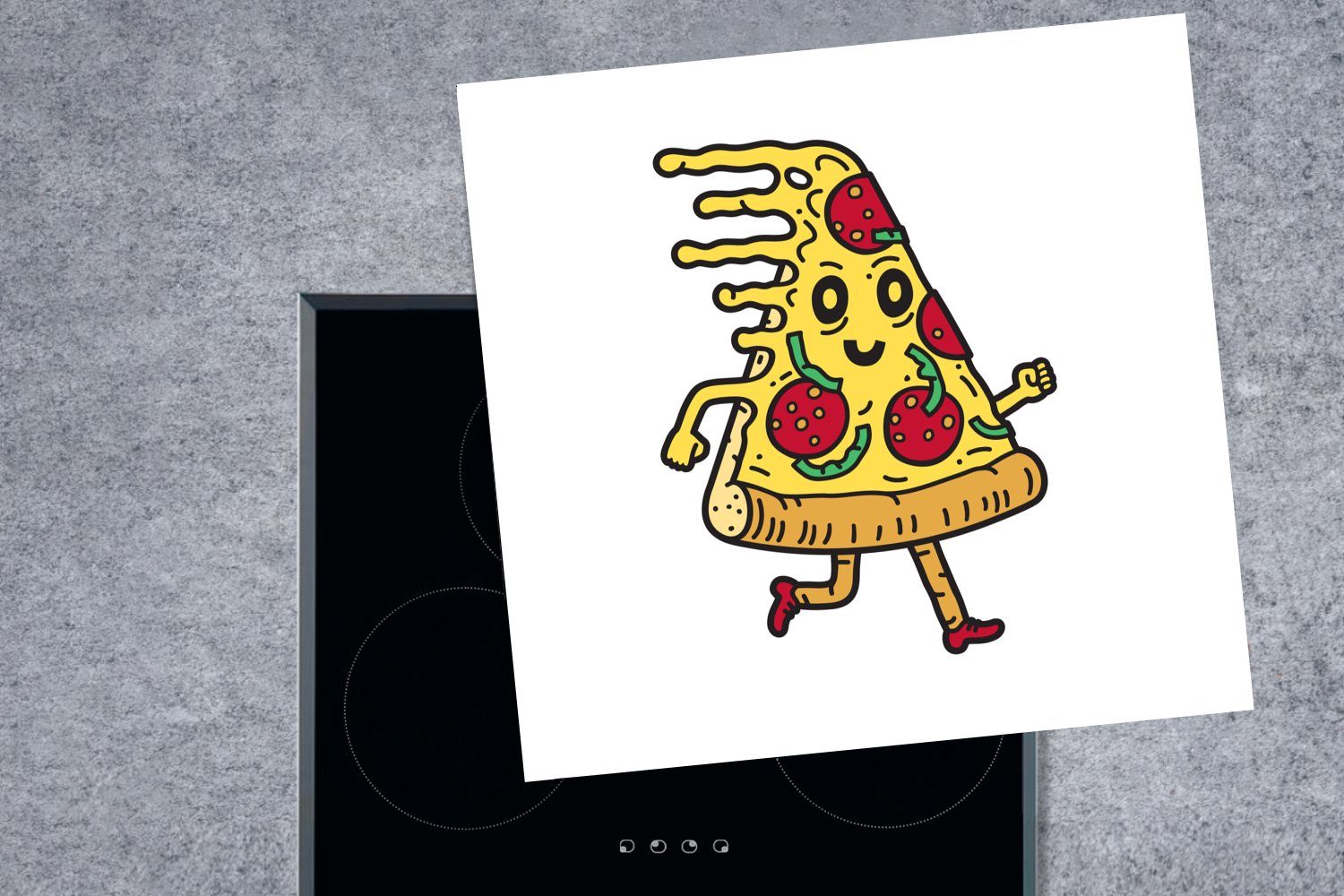 MuchoWow Arbeitsplatte küche Kinder (1 Herdblende-/Abdeckplatte Ceranfeldabdeckung, für cm, läuft tlg), Illustration Pizza, 78x78 Vinyl,