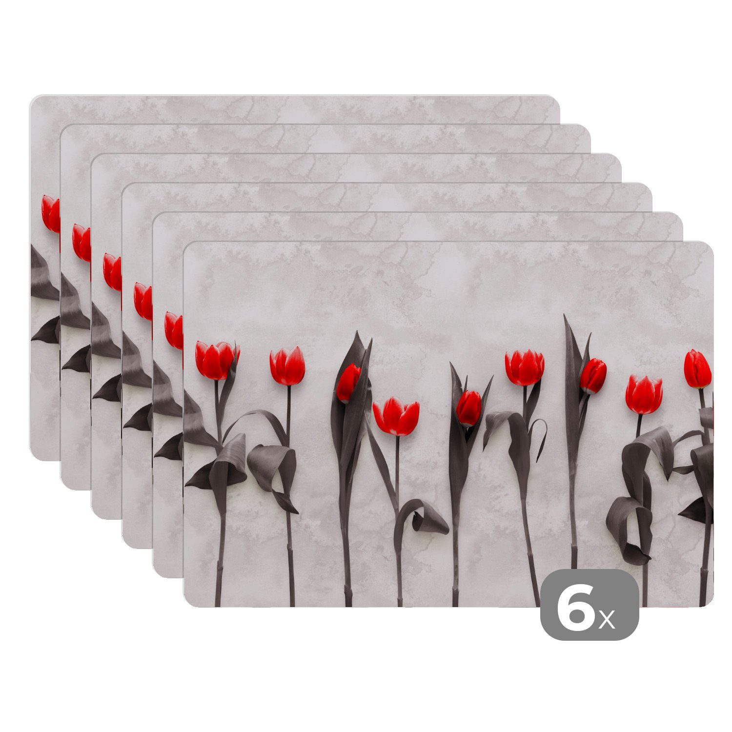 Platzset Blumen - Tulpen - Marmor, (6-St), Tischset Platzset Platzdeckchen Abwischbar