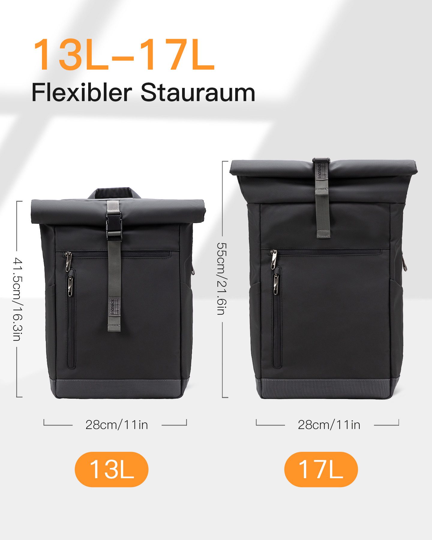 Inateck Laptoprucksack RollTop Rucksack 13L-17L mit 15 Zoll Laptopfach
