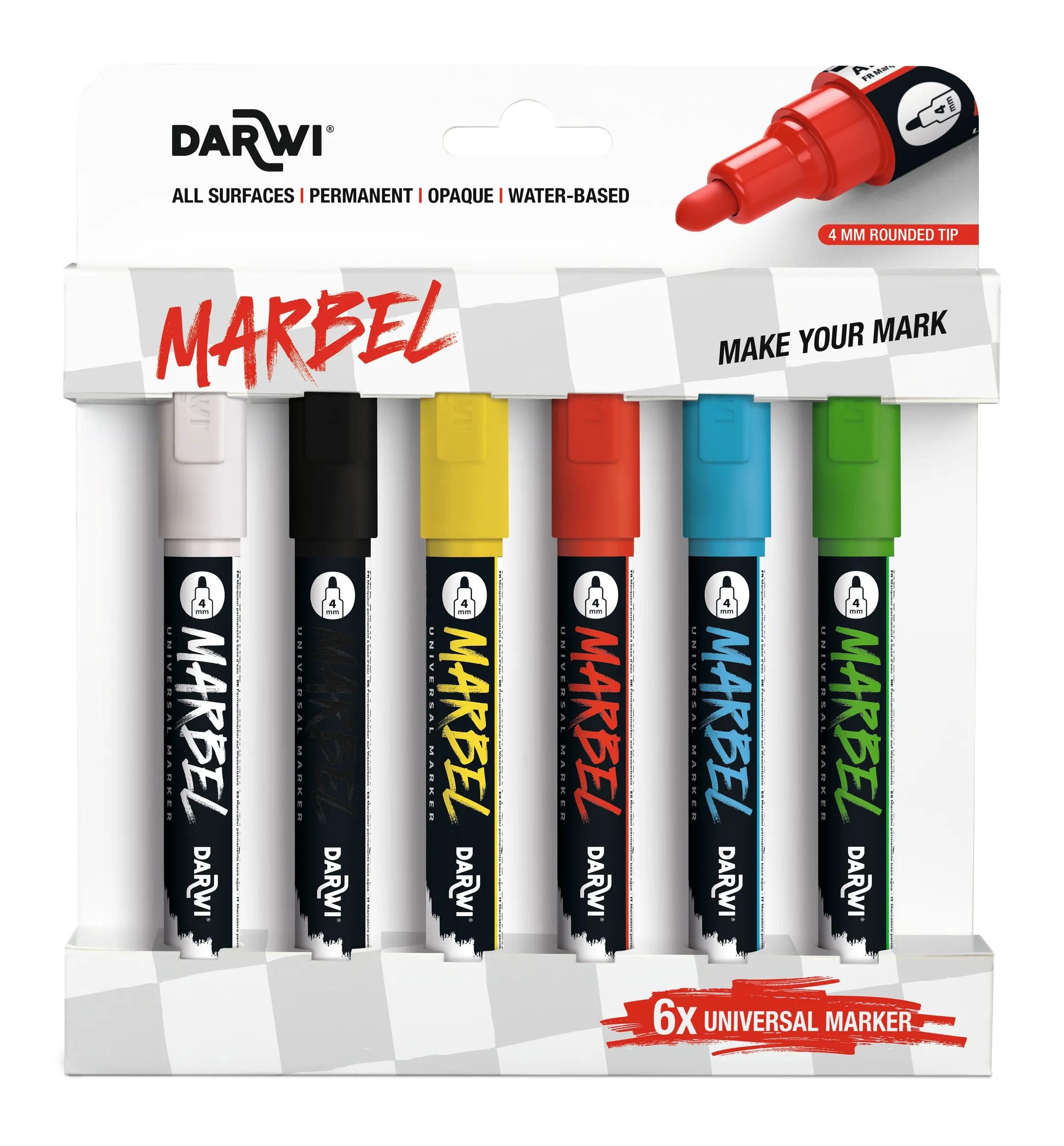 EXACOMPTA Permanentmarker Set 6 Маркеры Acrylfarben, Rundspitze 4mm, Primärfarben DA0226004K03C, DARWI