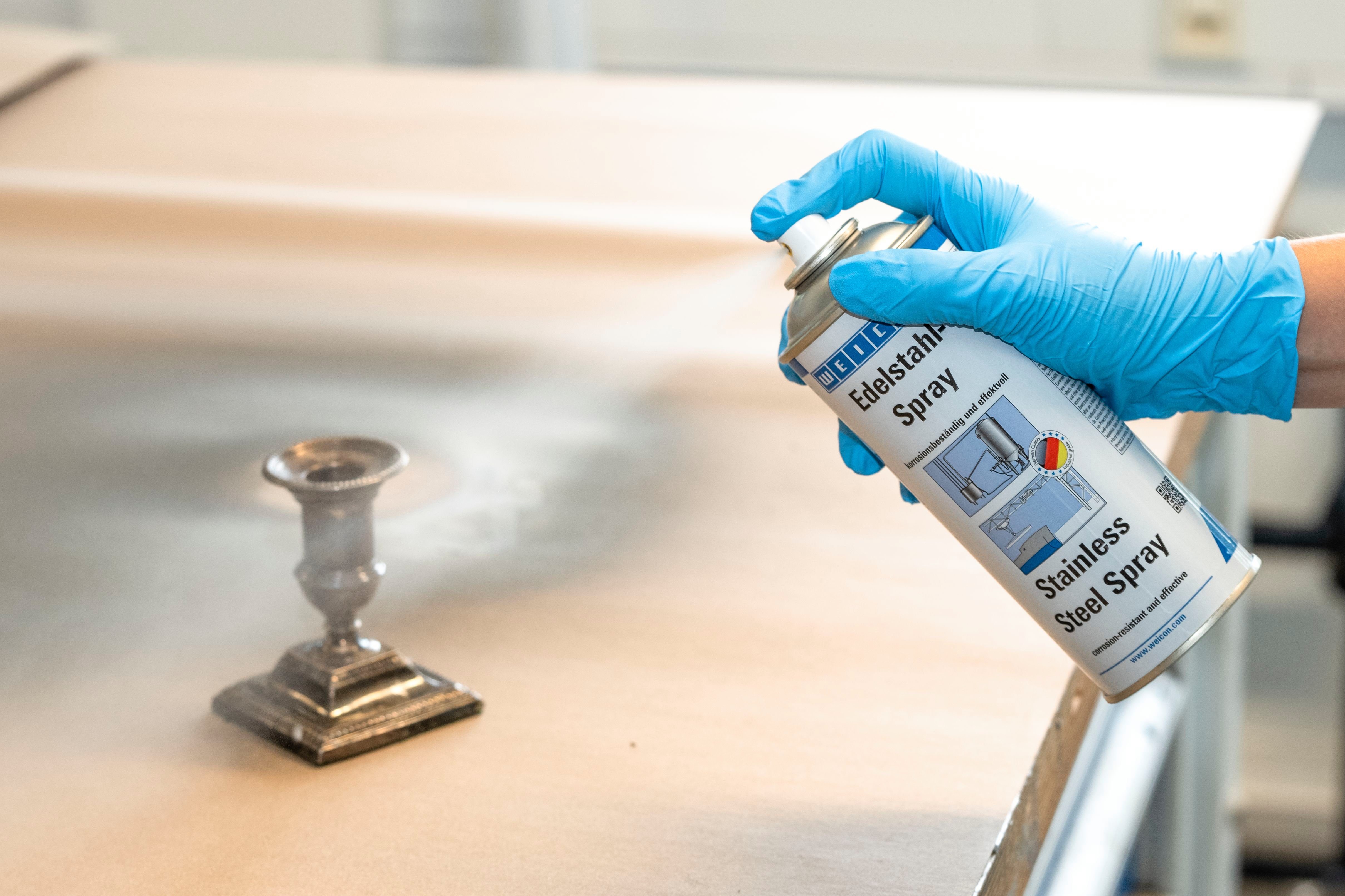 WEICON Metallglanzfarbe Edelstahl-Spray, witterungsbeständige Oberflächenbeschichtung, korrosionsbeständig, rostfreie Edelstahlpigmente