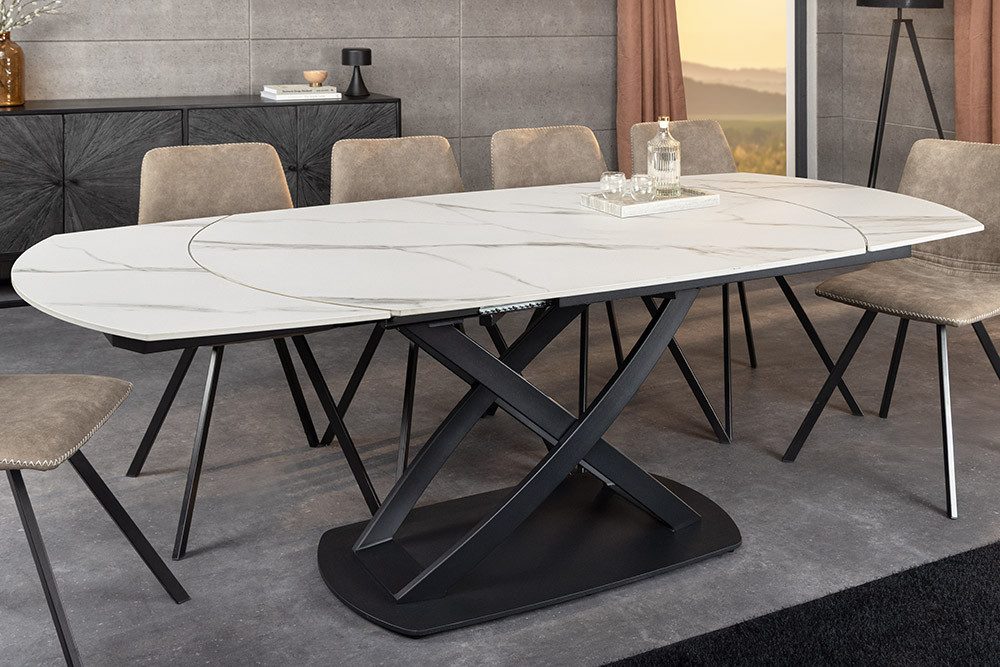 riess-ambiente Esstisch INCEPTION 130-190cm anthrazit – oval, Keramik, Marmor-Design, Metall (Einzelartikel, 1-St), ausziehbare Platte für 6–8 Personen – ideal für Esszimmer oder Küche