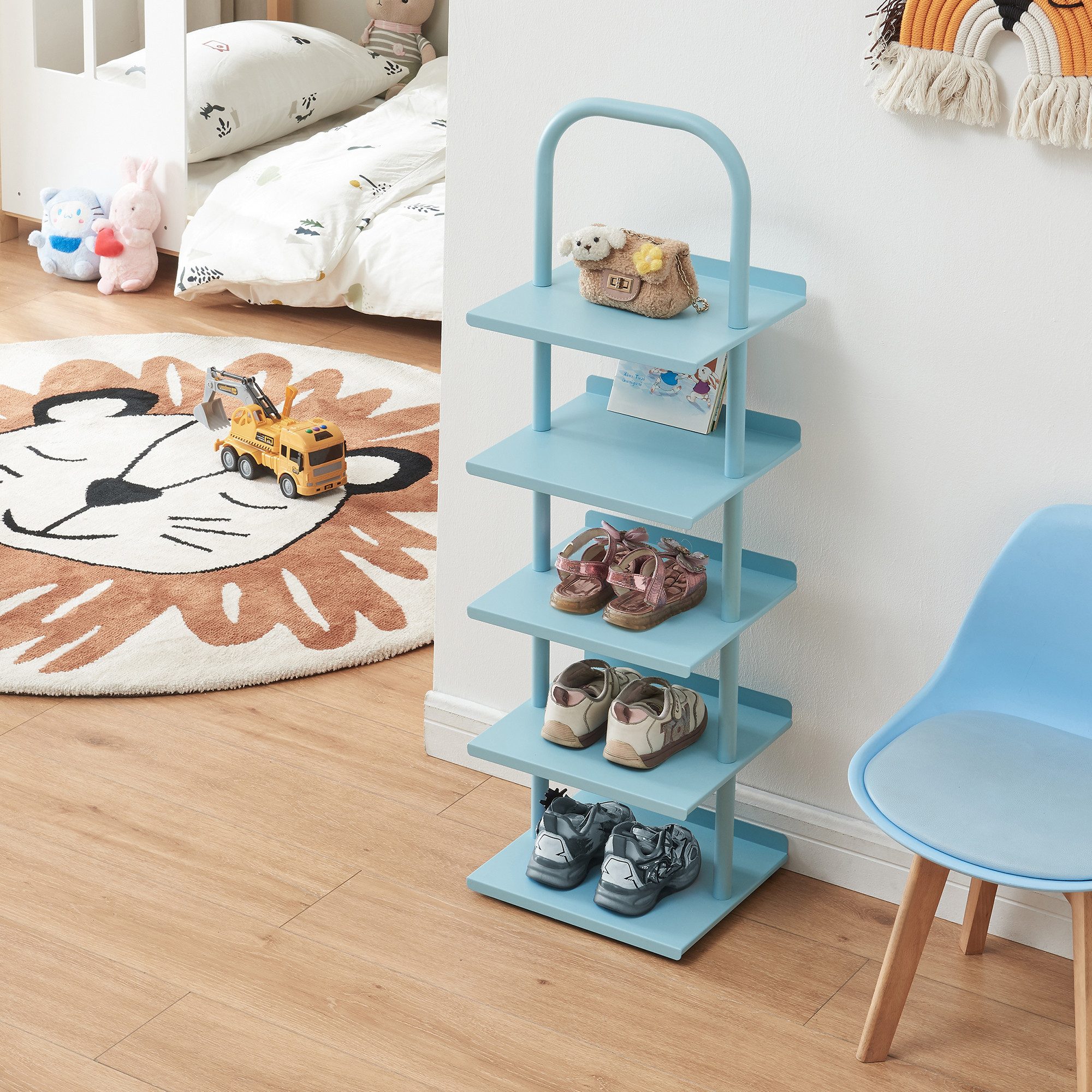 en.casa Schuhregal, für Kinder »Poytya« mit 5 Ebenen Stahl 96 x 30 x 27 cm Blau