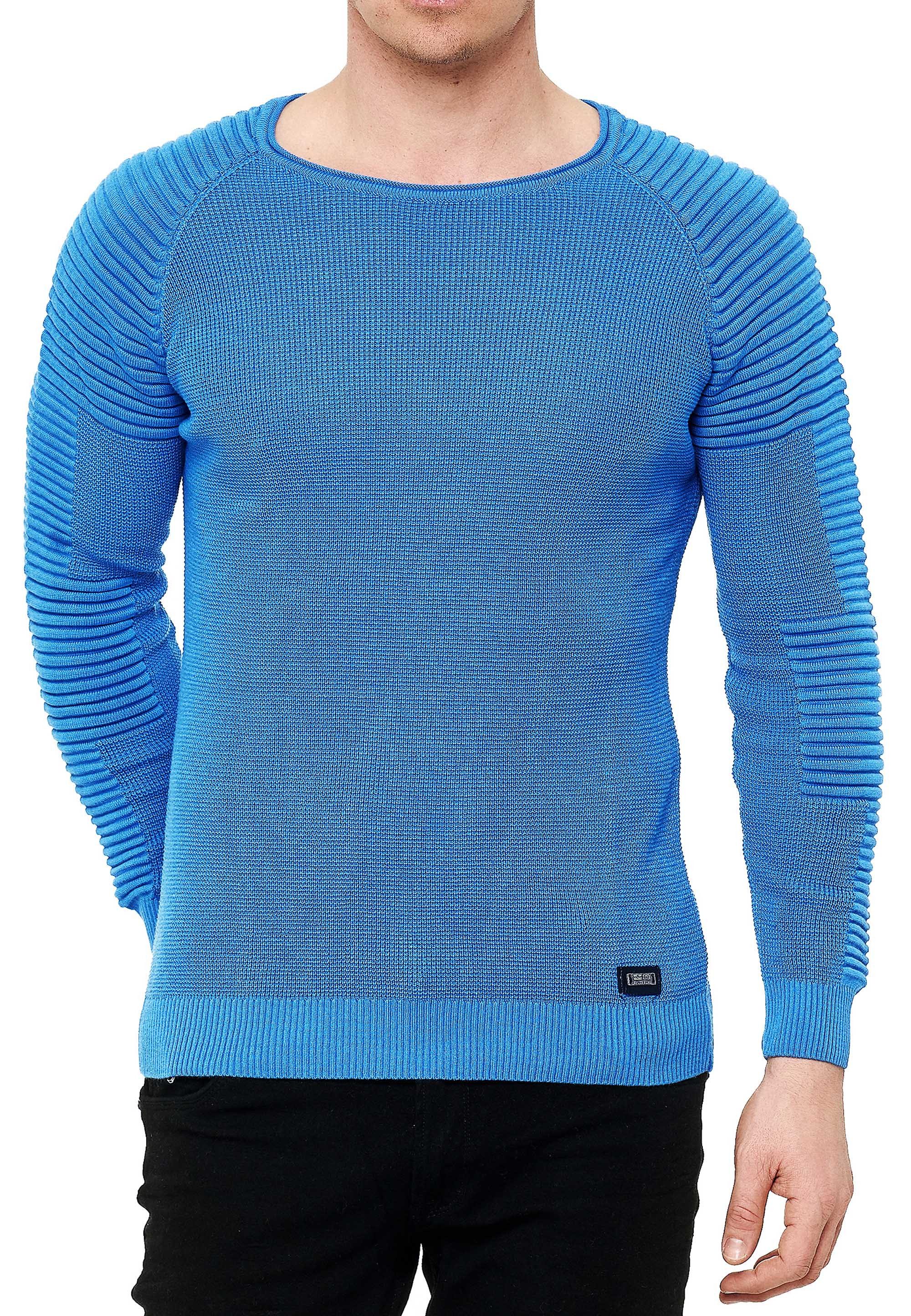 R-NEAL Rundhalspullover Fein-Strick Slim-Fit Biker Strick-Pullover günstig online kaufen