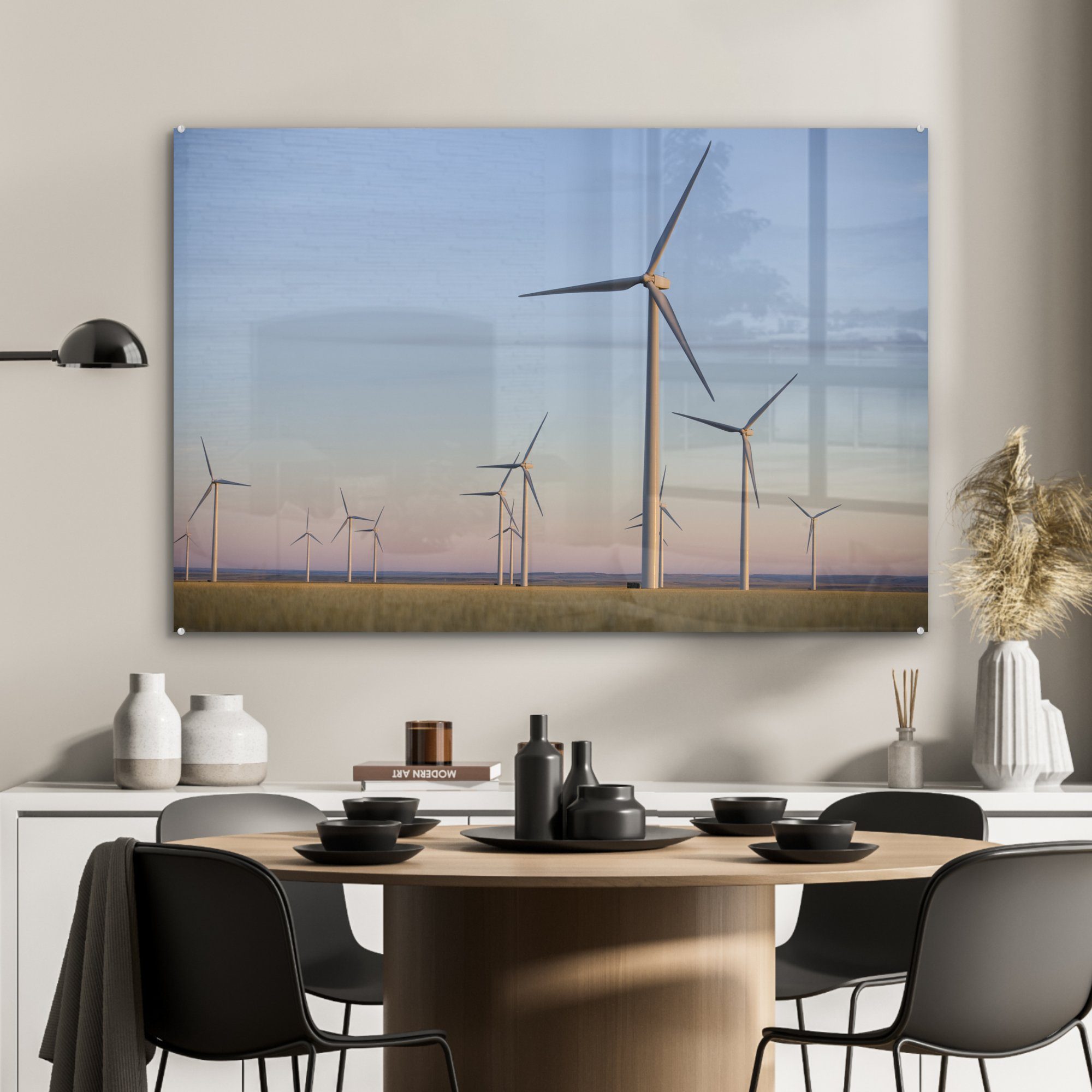 Acrylglasbild Gruppe St), von in bei MuchoWow Sonnenuntergang, Montana Eine Schlafzimmer Acrylglasbilder (1 Windmühlen Wohnzimmer &