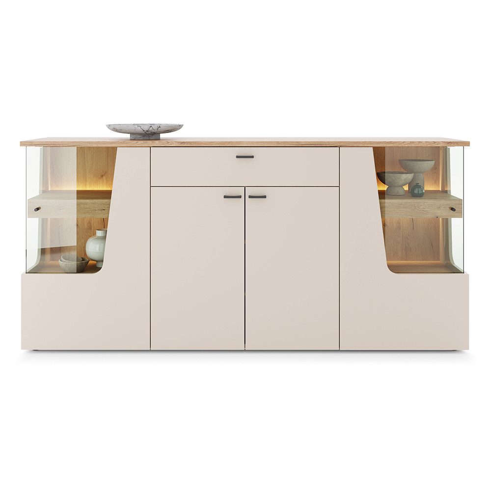 Lomadox Sideboard CARMONA-129, 190 cm breit in Kaschmir & Eiche, 4 Türen & günstig online kaufen