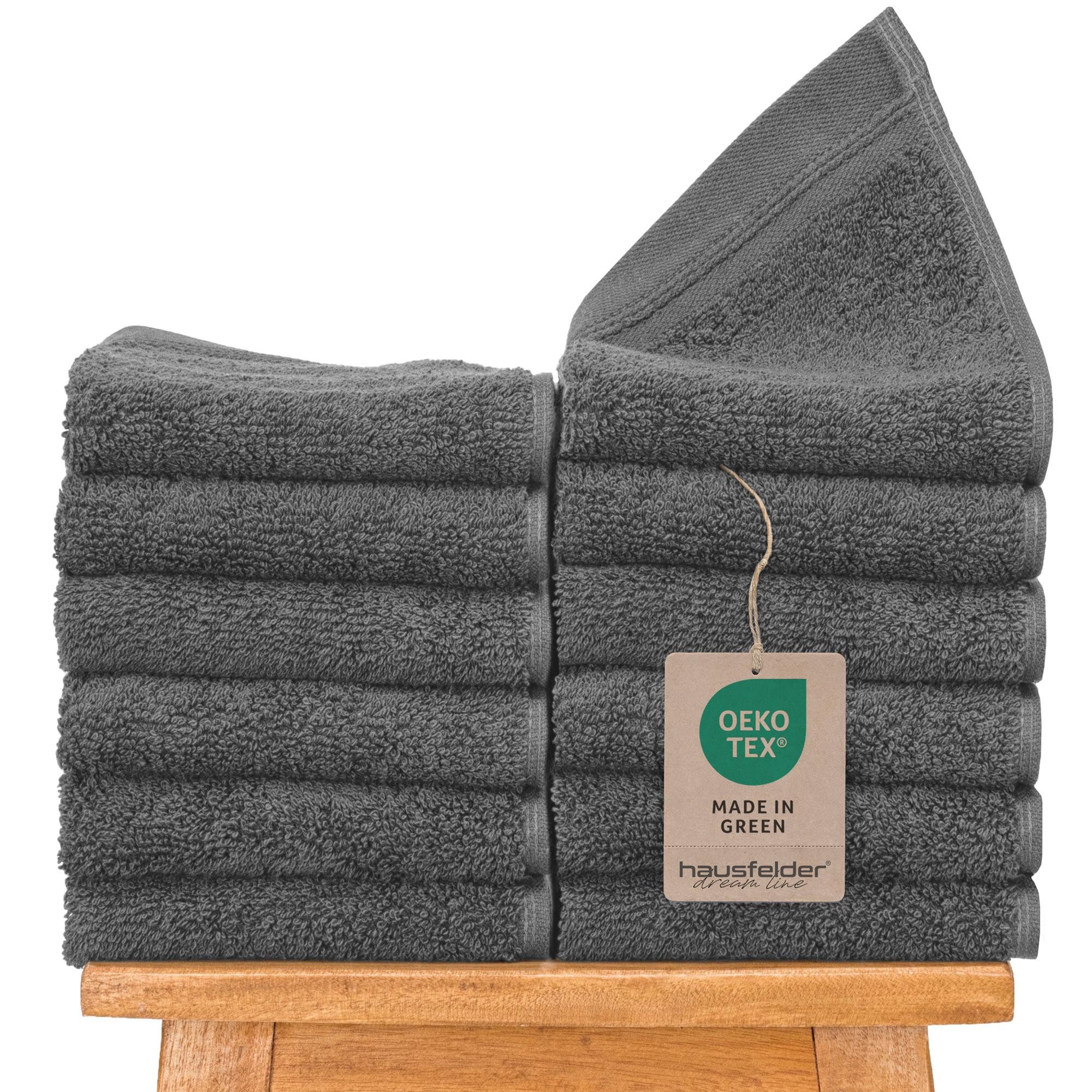 Hausfelder Gästehandtücher 12er Set kleine Handtücher für Gäste WC,aus 100% Baumwolle, grau, Baumwollfrottee (12-St), 100% Baumwolle, weich, saugfähig, Uni-Farben