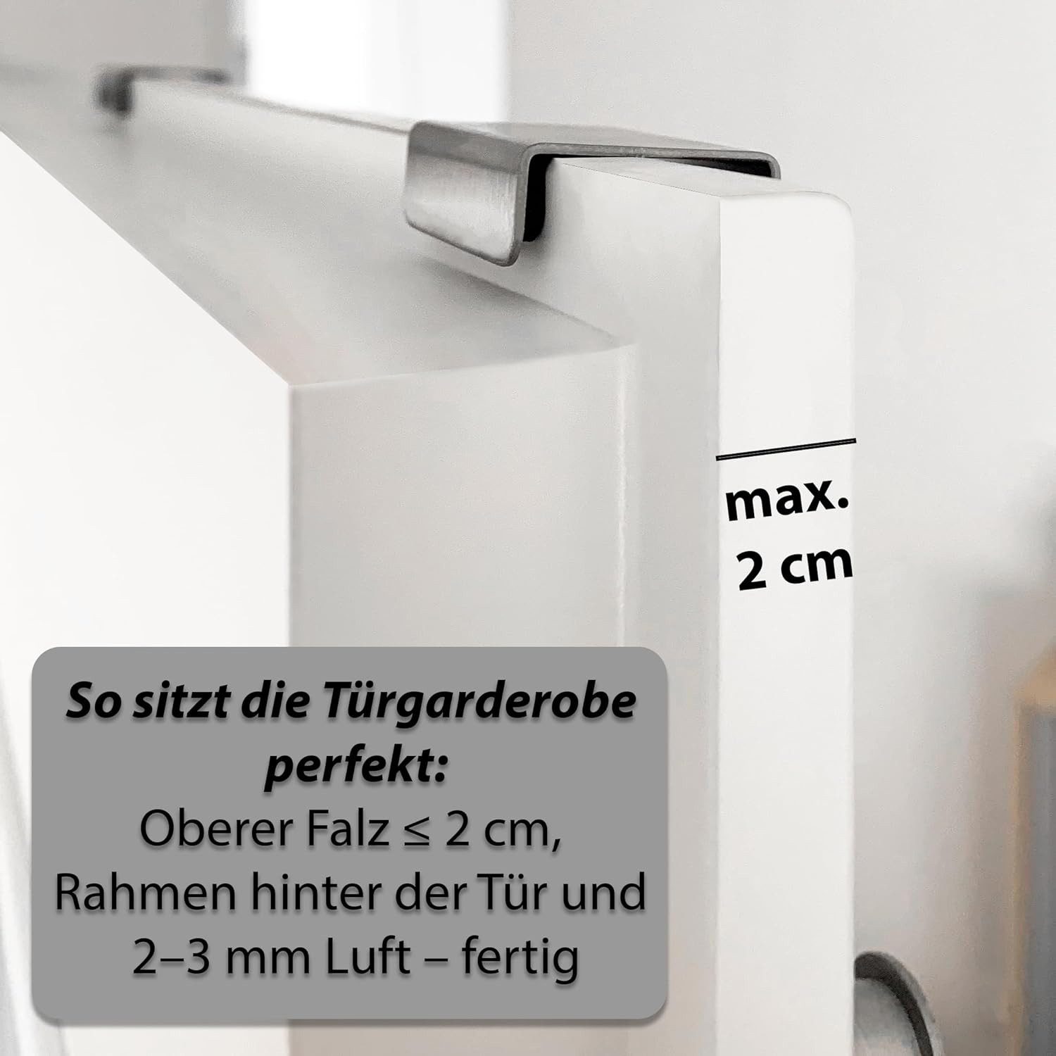 VonBueren Türgarderobe zum Einhängen Edelstahl 30 cm 5 Haken für Kleidung als Türhakenleiste, Passend für Türen mit oberem Falz bis 2 cm und etwa 2–3 mm Abstand zwischen Tür und Rahmen, Montage ohne Bohren