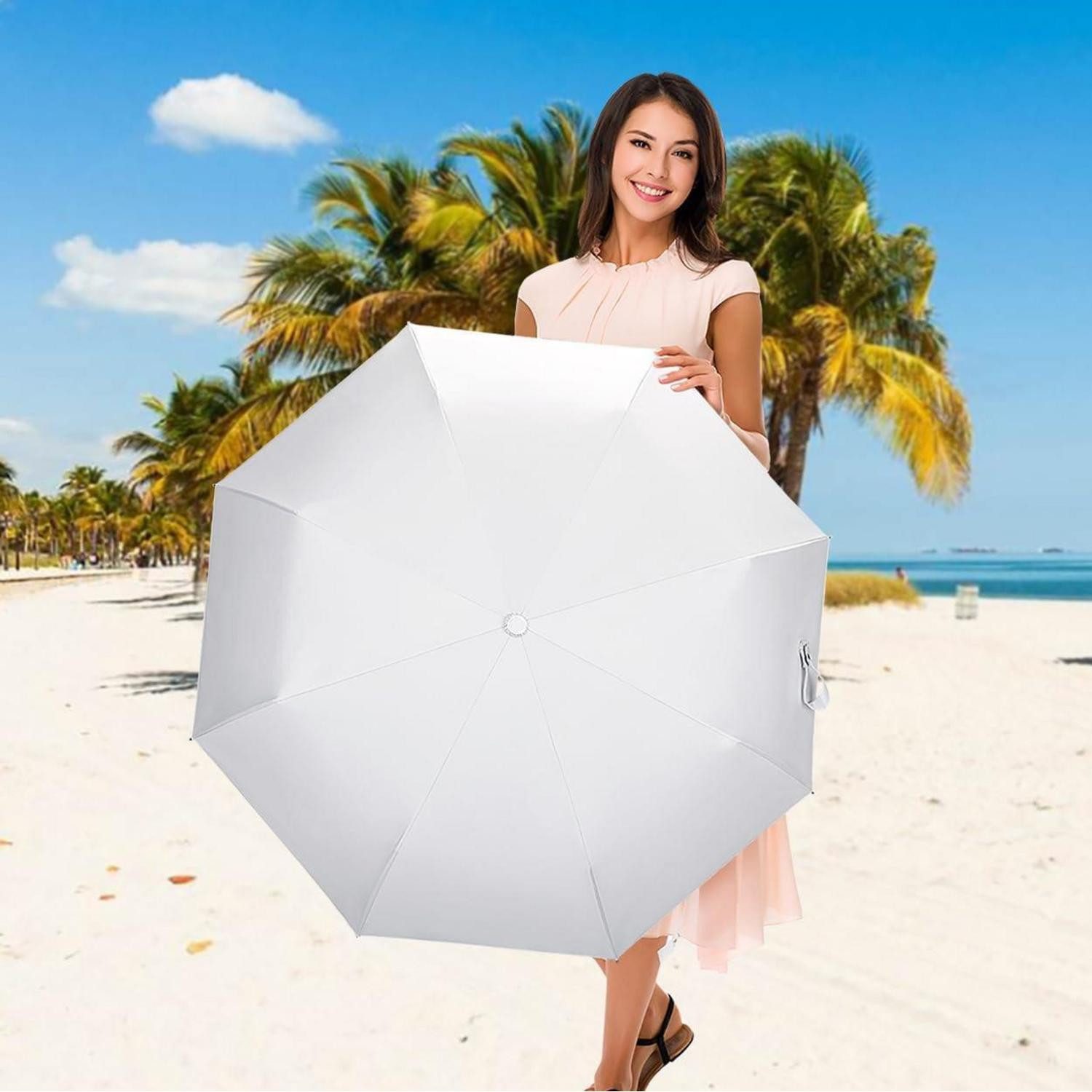 LuxusKollektion Taschenregenschirm Faltschirm Automatik UV Schutz Weiß