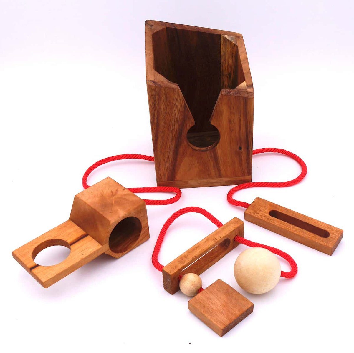 Holz, Denkspiel Band Denkspiele Spiel, aus ROMBOL große für – Geschenkverpackung Flaschen, rotes Holz Edles dunkles Flaschentresor wiederverwendbar