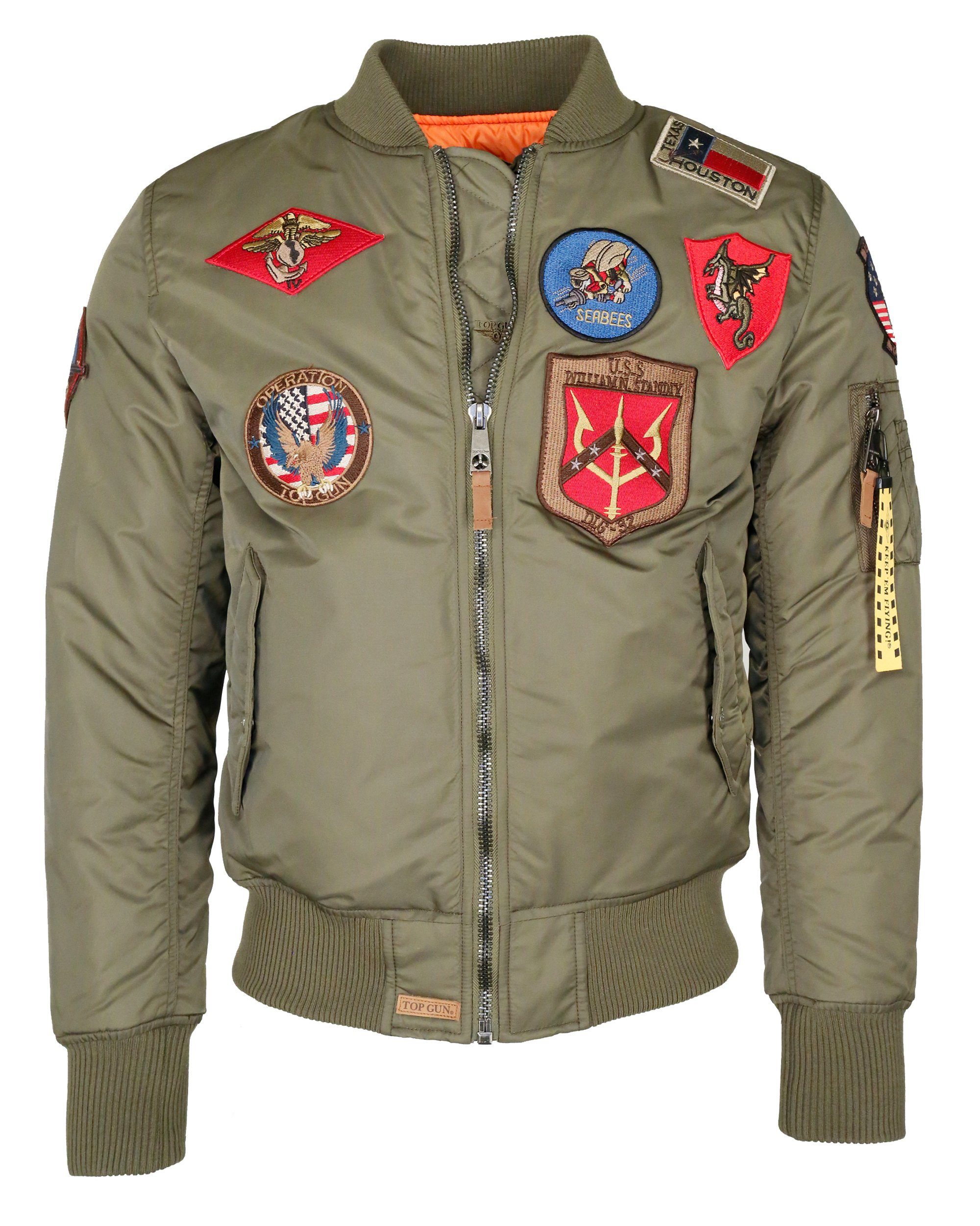 TOP GUN Bomberjacke im Pilotenstil mit Patches TG20191053 olive