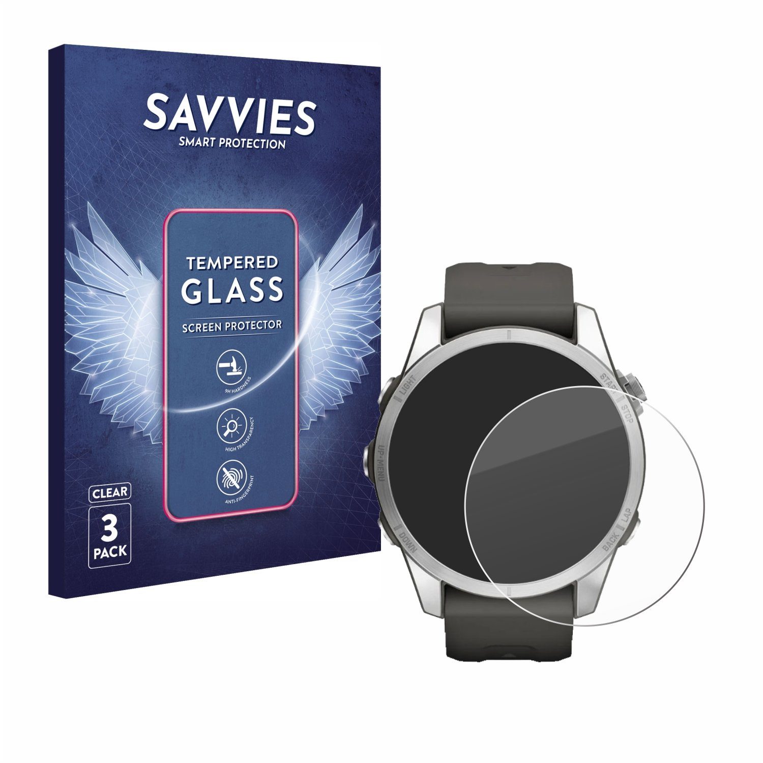 Savvies Displayschutzglas Schutzglas für Garmin Fenix 7S Pro Solar (42 mm), 3 Stück, Displayschutz 9H Glas Klar Transparent