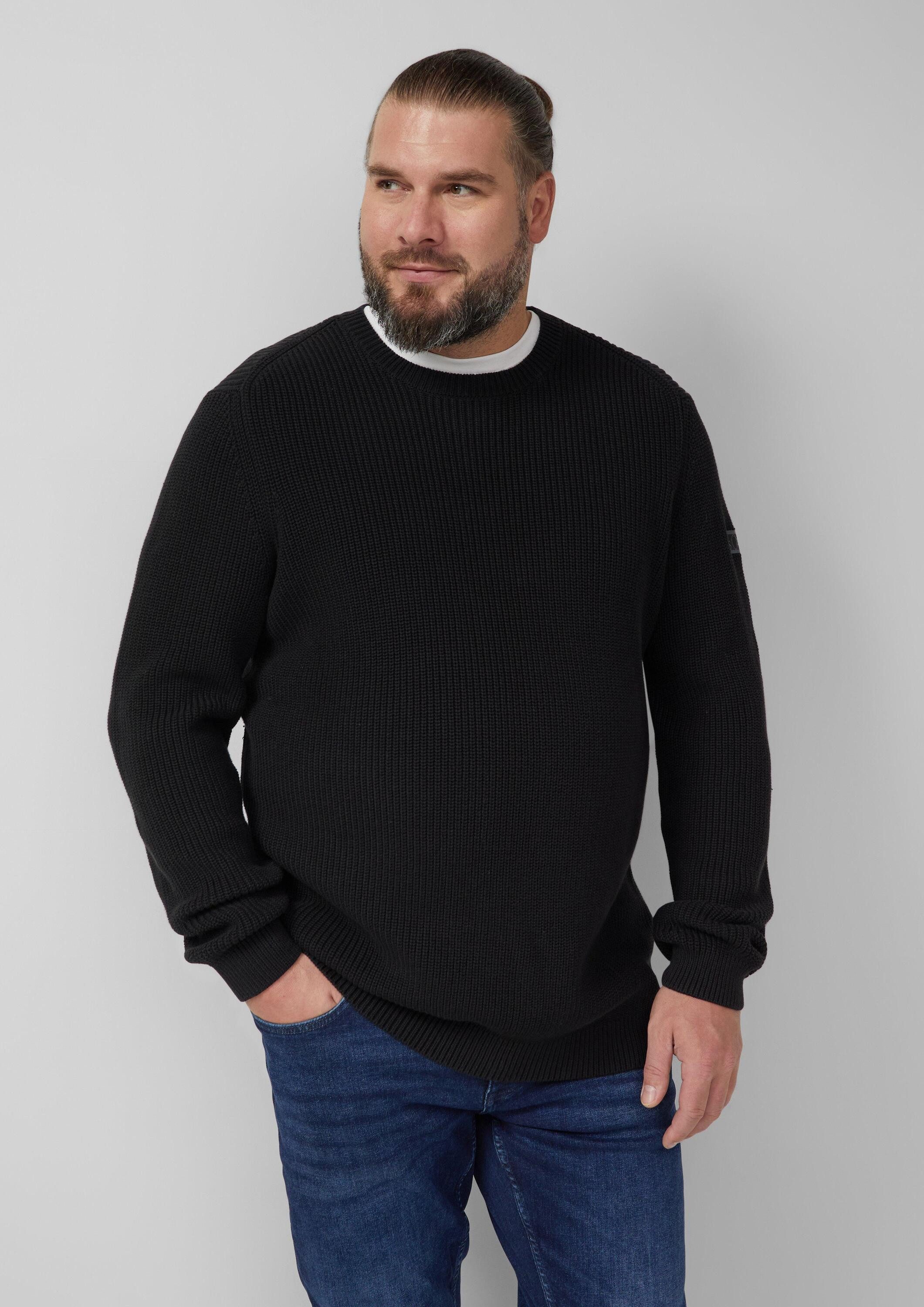 s.Oliver Довгі В'язані светри Strukturierter Baumwoll-Pullover mit Label-Patch